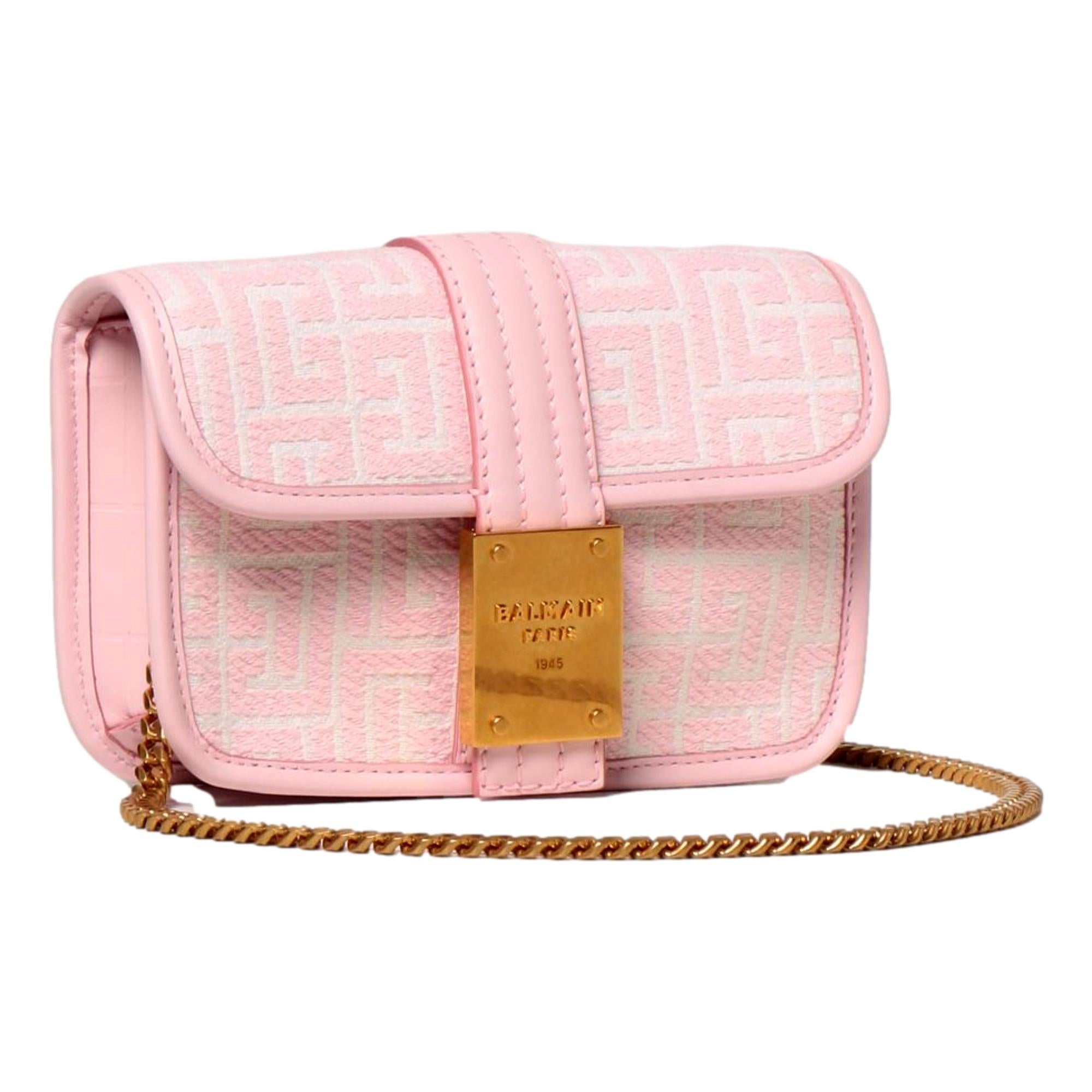 Balmain 1945 Monogram Jacquard Convertible Shoulder Belt Bag Pink White