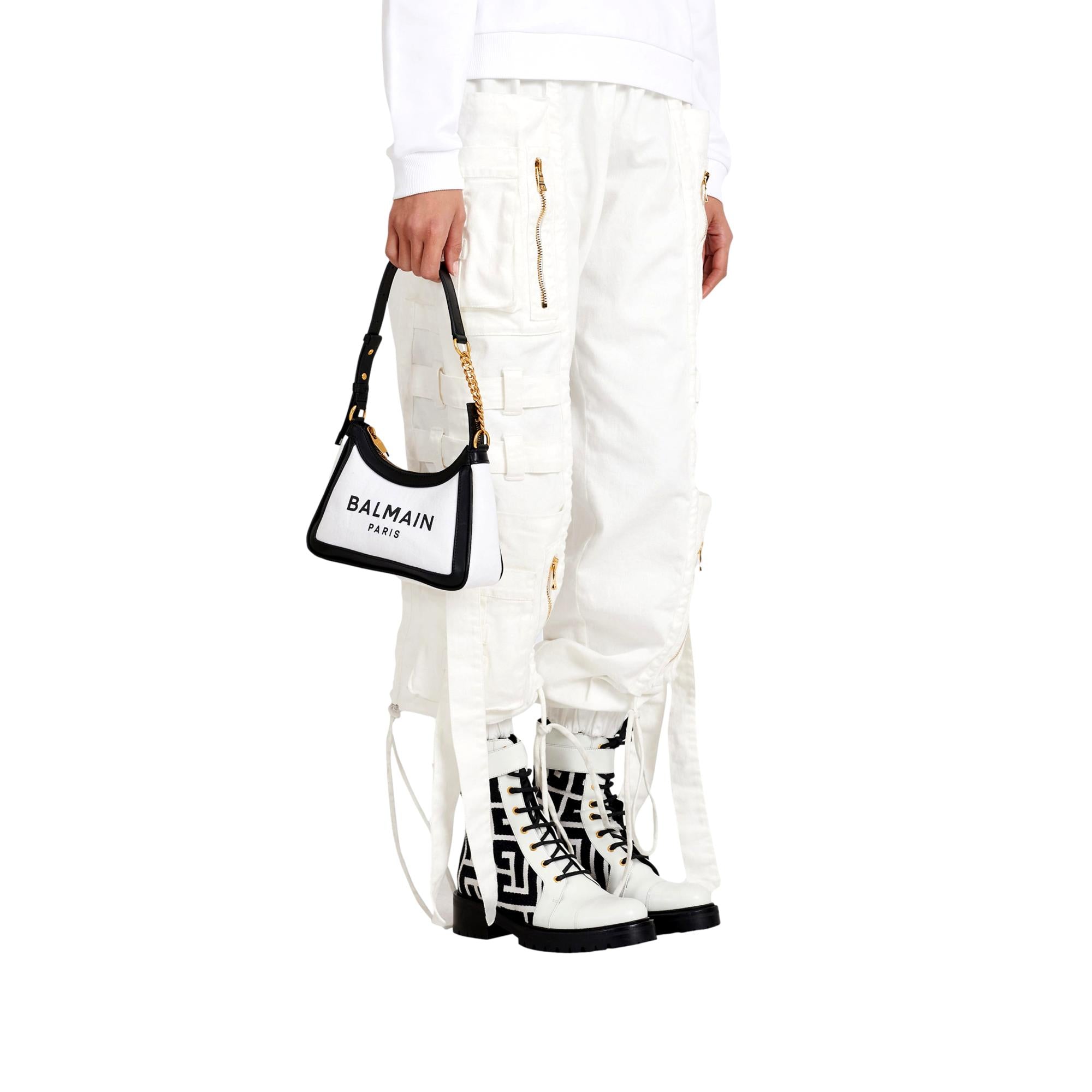 Balmain B-Army 26 Ivory Canvas Shoulder Bag