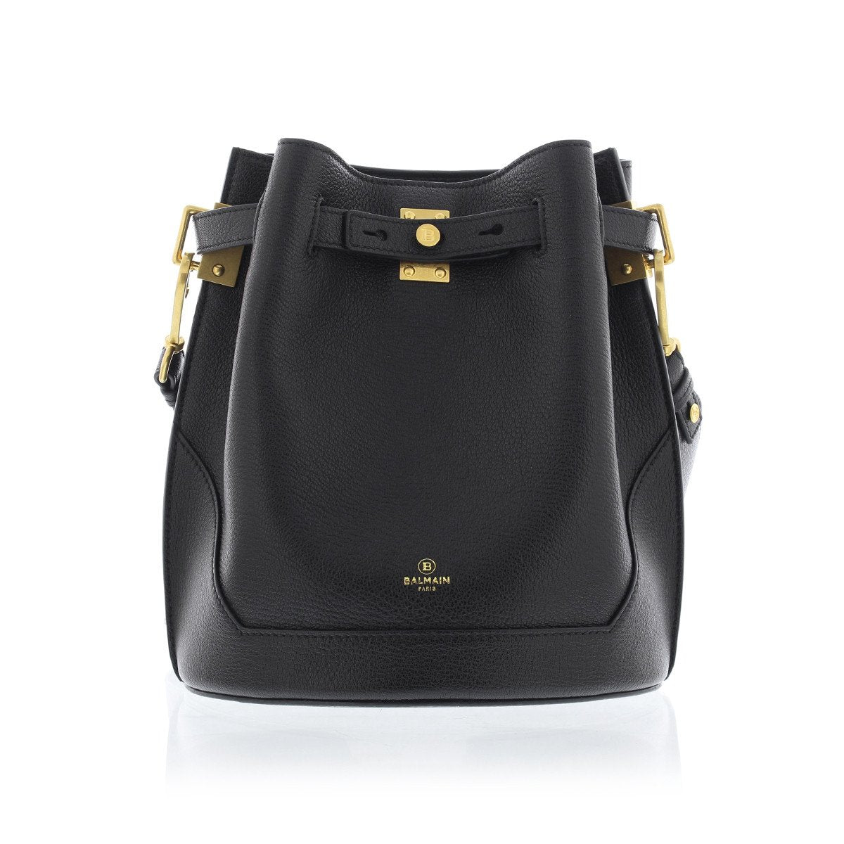 Balmain B-Belted 27 Black Goat Leather Convertible Backpack Bucket Bag