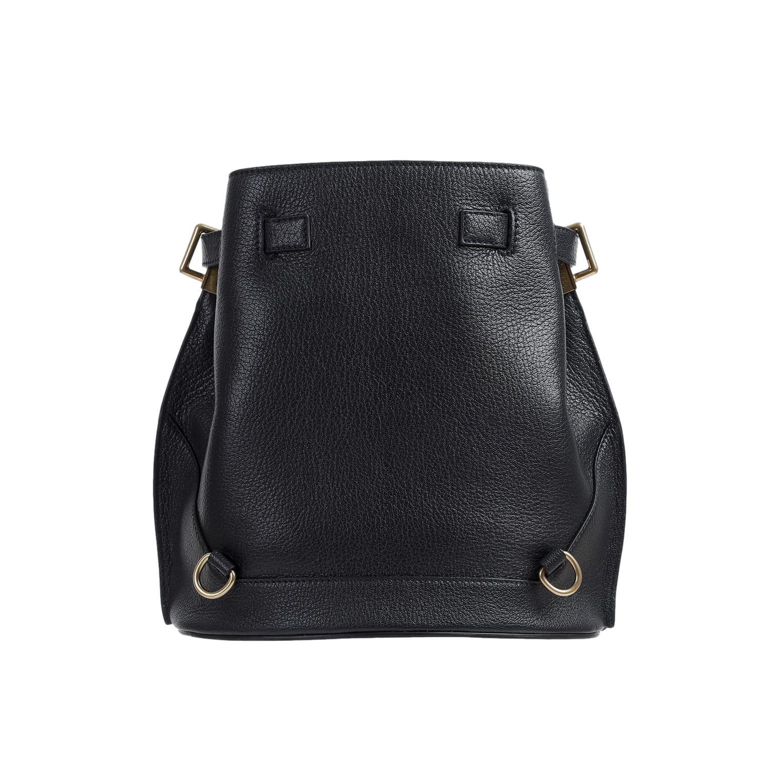 Balmain B-Belted 27 Black Goat Leather Convertible Backpack Bucket Bag