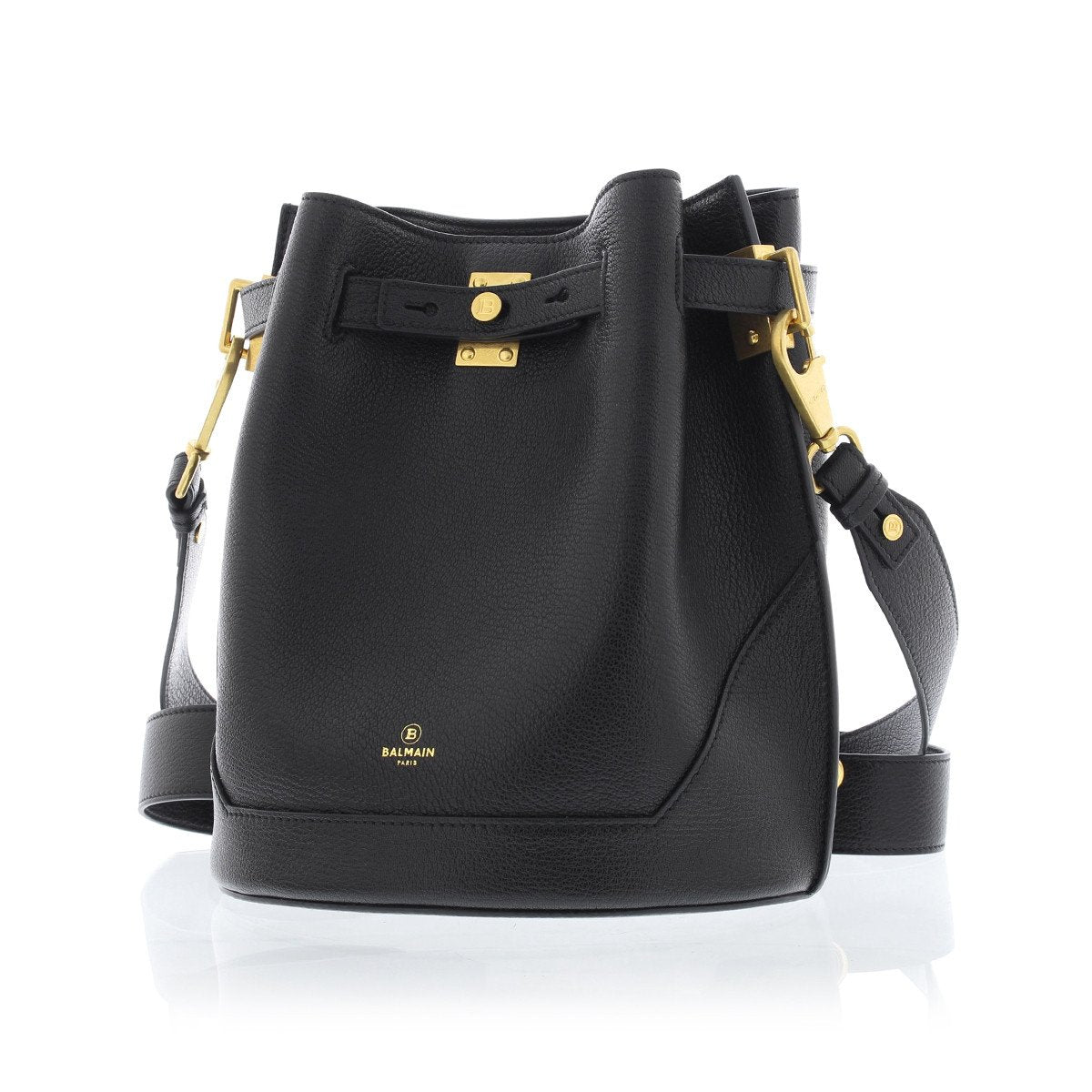 Balmain B-Belted 27 Black Goat Leather Convertible Backpack Bucket Bag