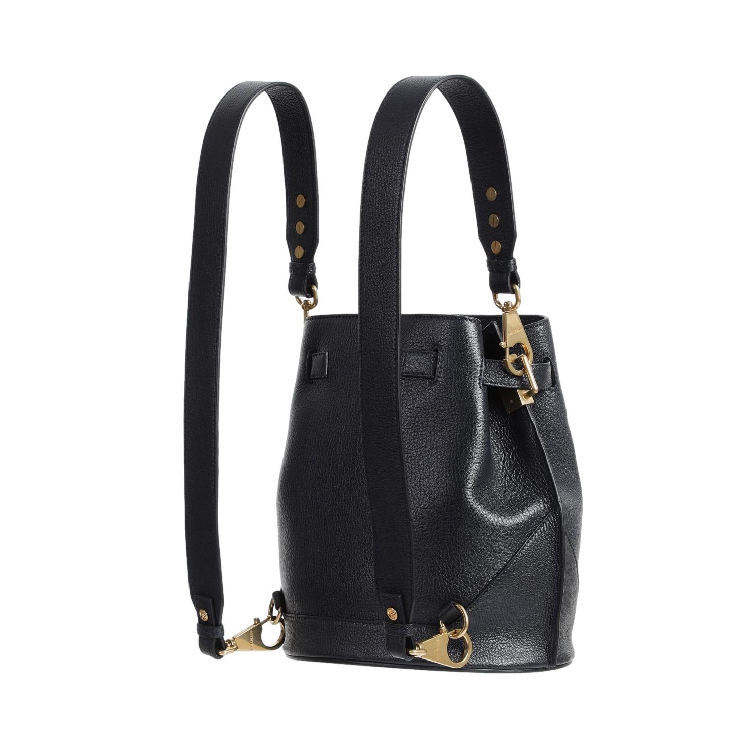 Balmain B-Belted 27 Black Goat Leather Convertible Backpack Bucket Bag