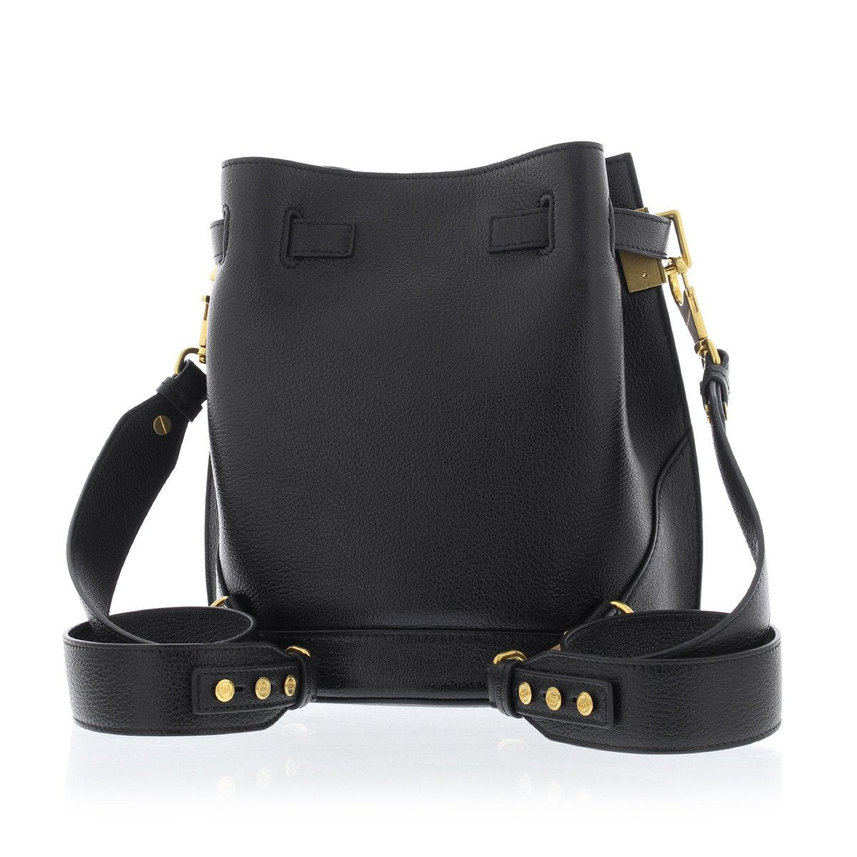 Balmain B-Belted 27 Black Goat Leather Convertible Backpack Bucket Bag