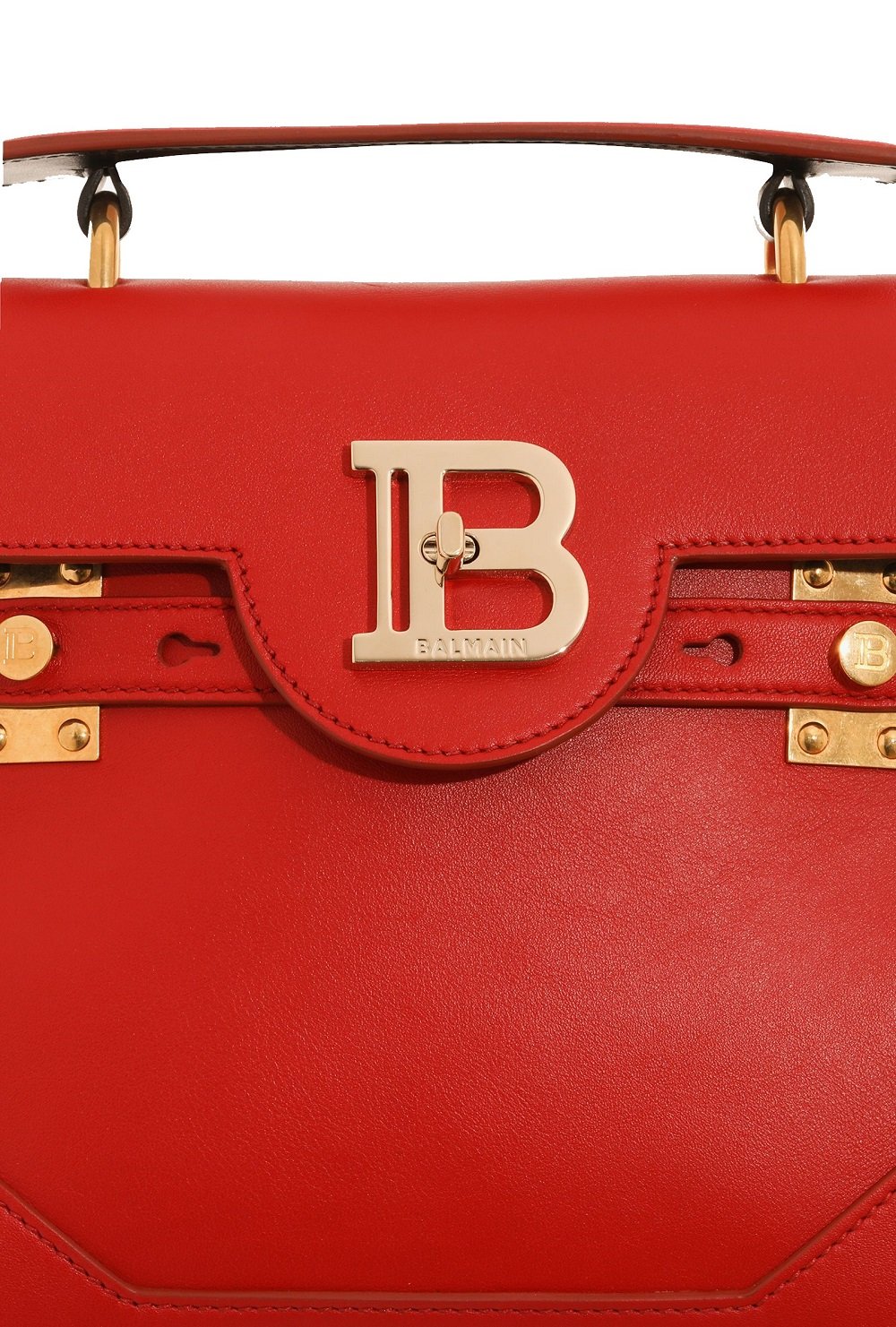 Balmain B-Buzz 23 Red Leather Top Handle Satchel Handbag