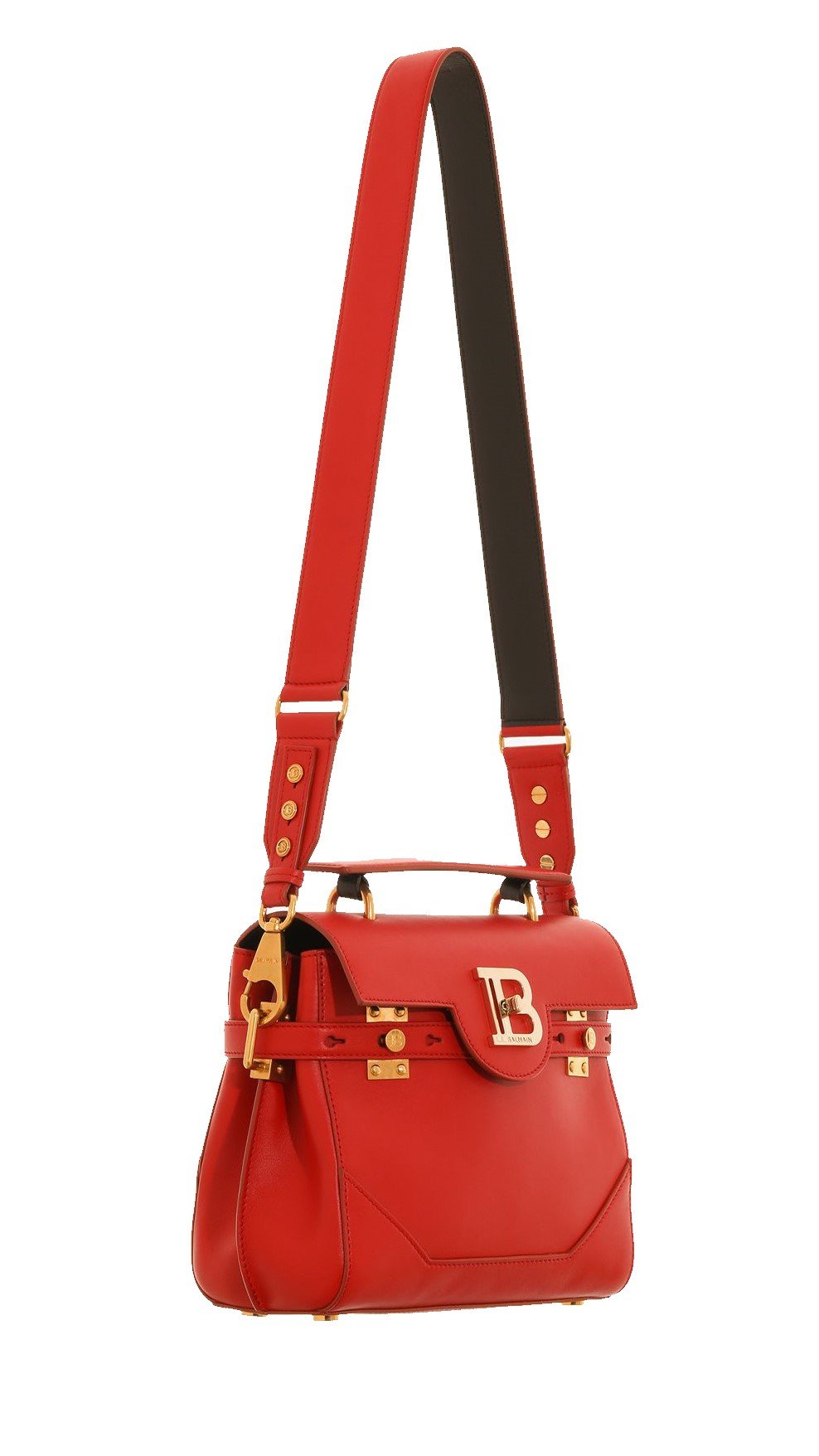 Balmain B-Buzz 23 Red Leather Top Handle Satchel Handbag