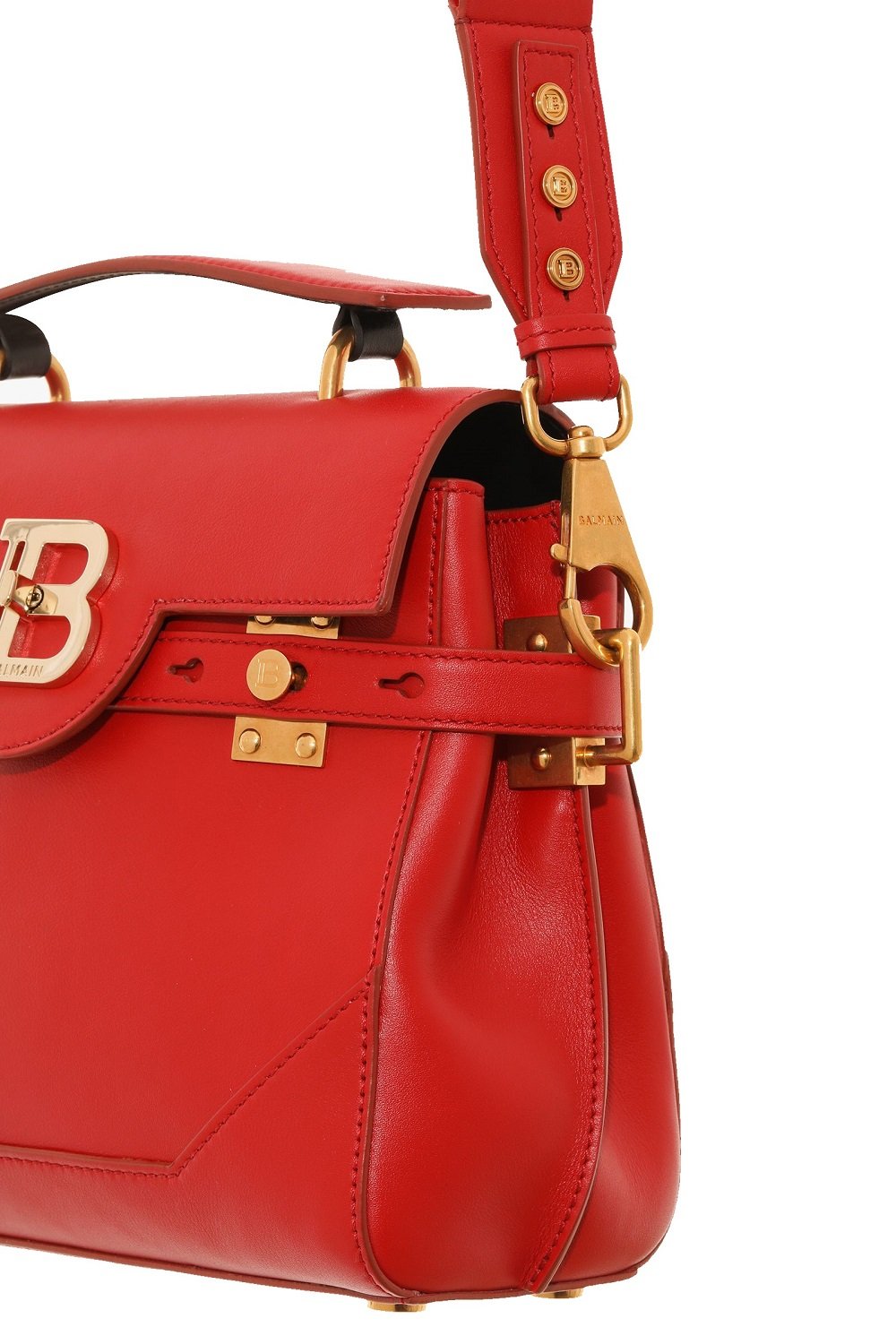 Balmain B-Buzz 23 Red Leather Top Handle Satchel Handbag