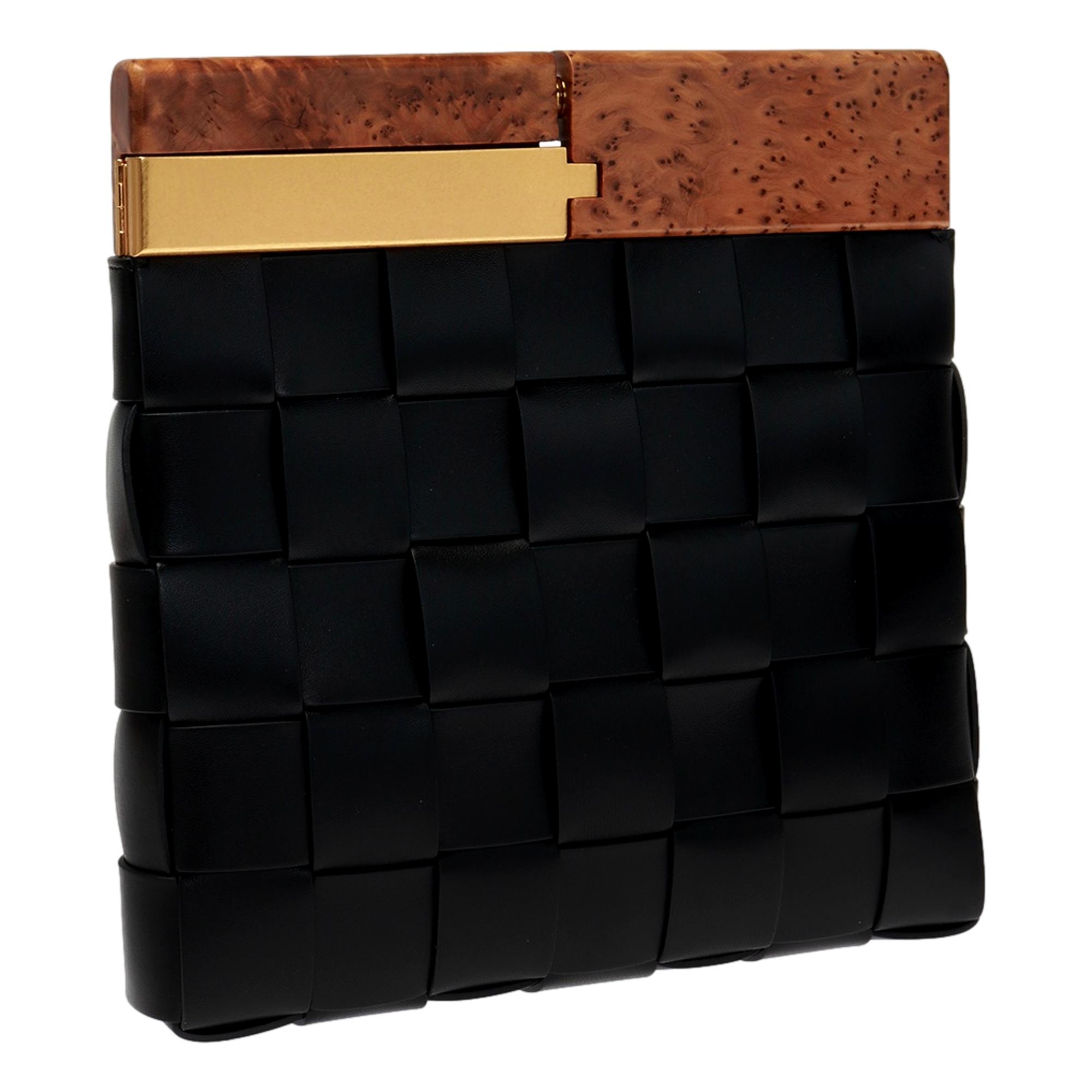 Bottega Veneta 'BV SNAP' Mogano Black Clutch