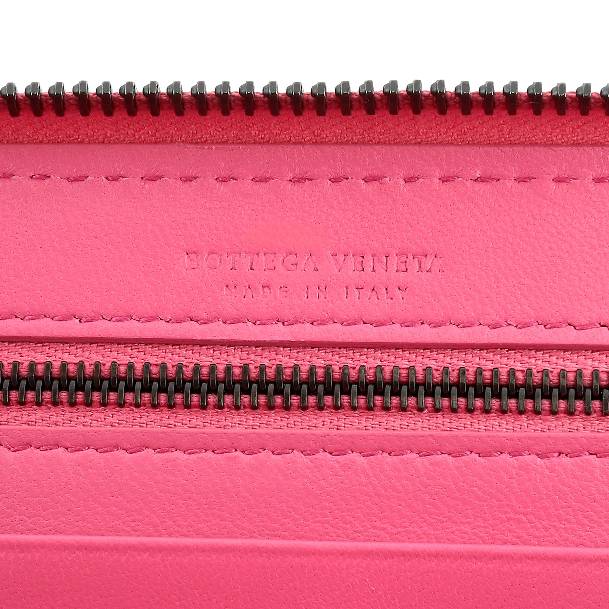 Bottega Veneta Intrecciato Zipper French Calf Leather Wallet Pink