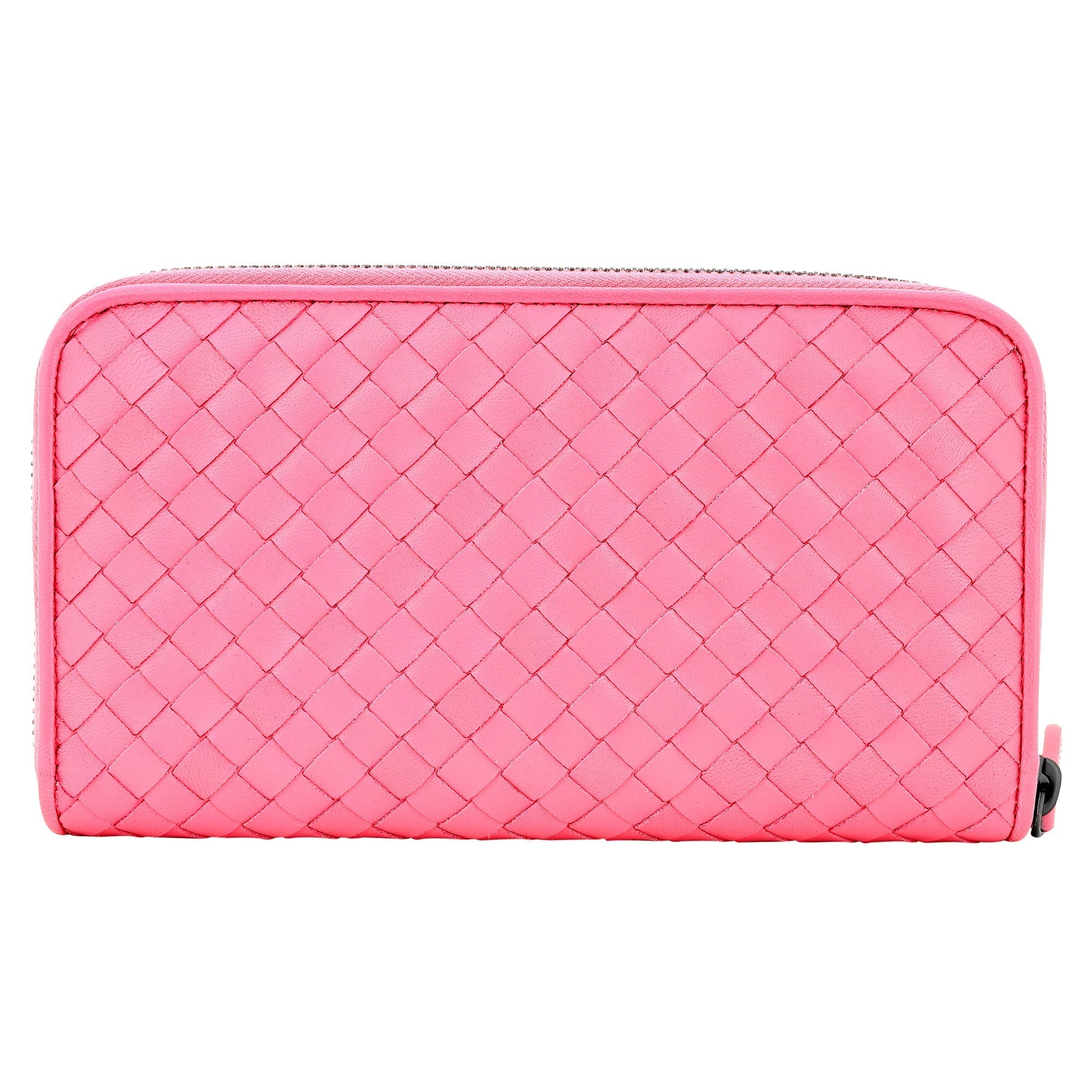 Bottega Veneta Intrecciato Zipper French Calf Leather Wallet Pink