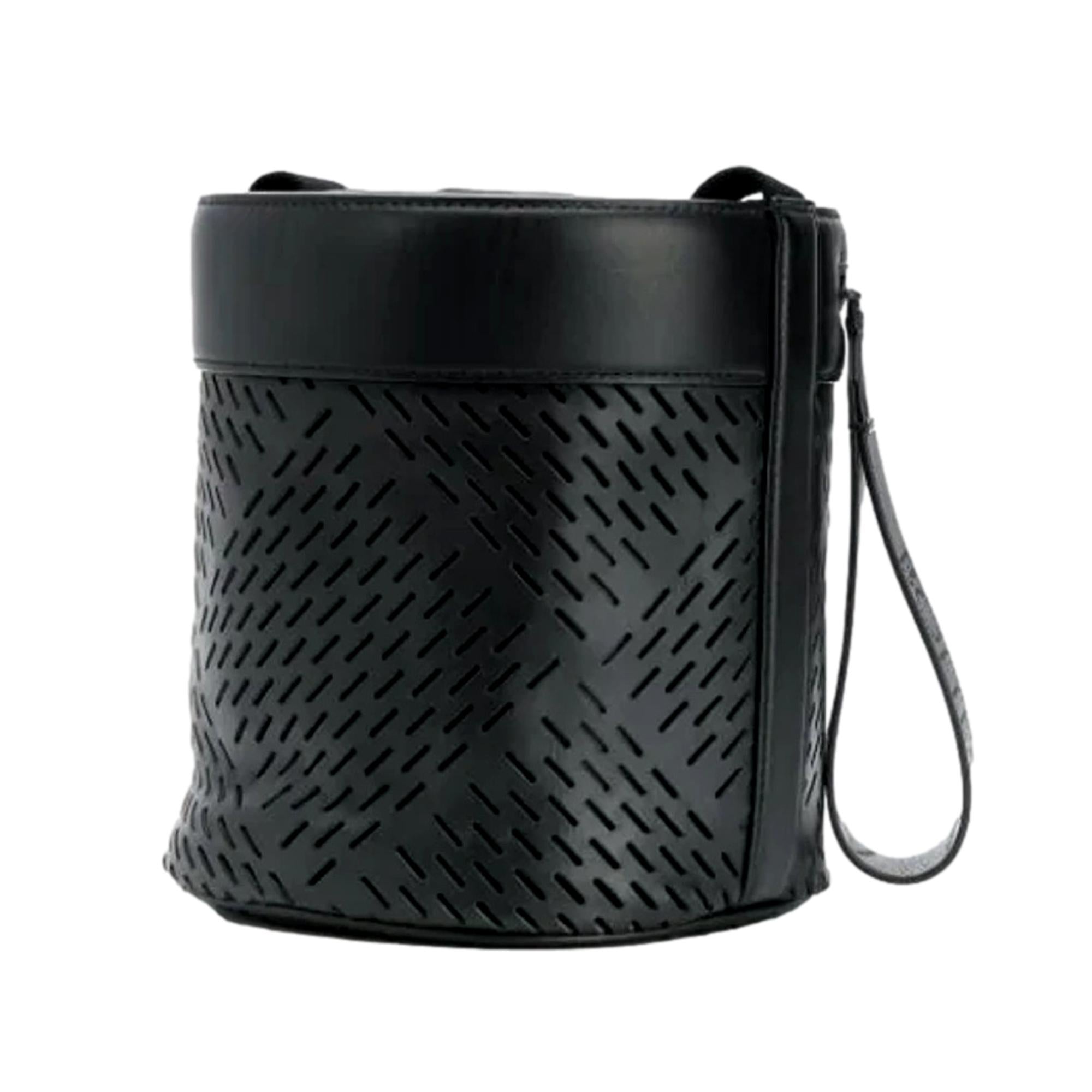 Bottega Veneta Perforated Black Leather Drawstring Bucket Crossbody Bag