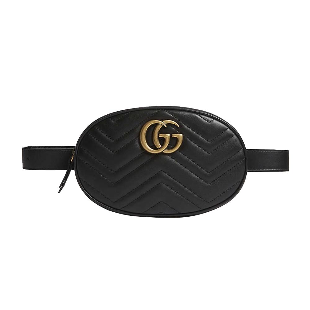 Gucci Calfskin Matelasse GG Marmont Belt Bag 85 34 Black