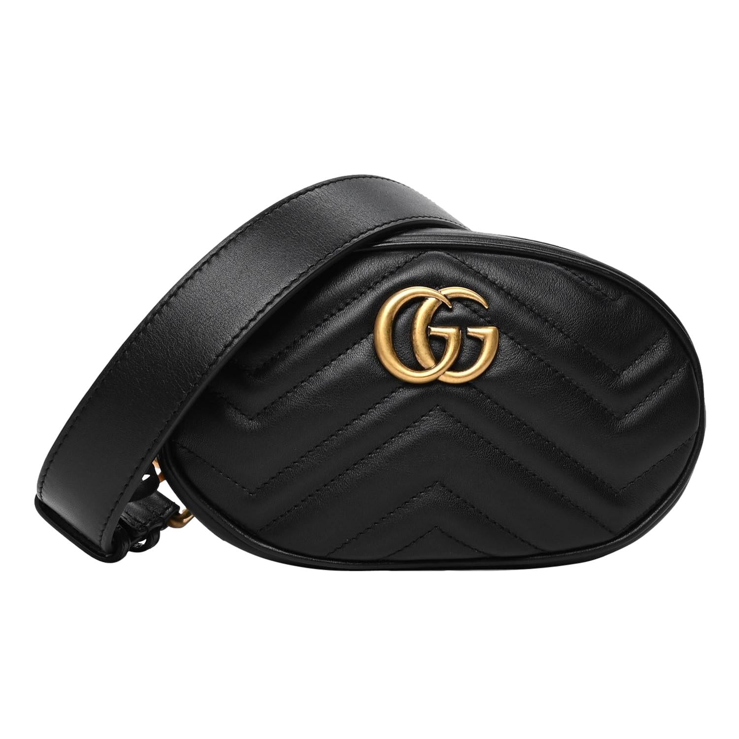 Gucci Calfskin Matelasse GG Marmont Belt Bag 85 34 Black