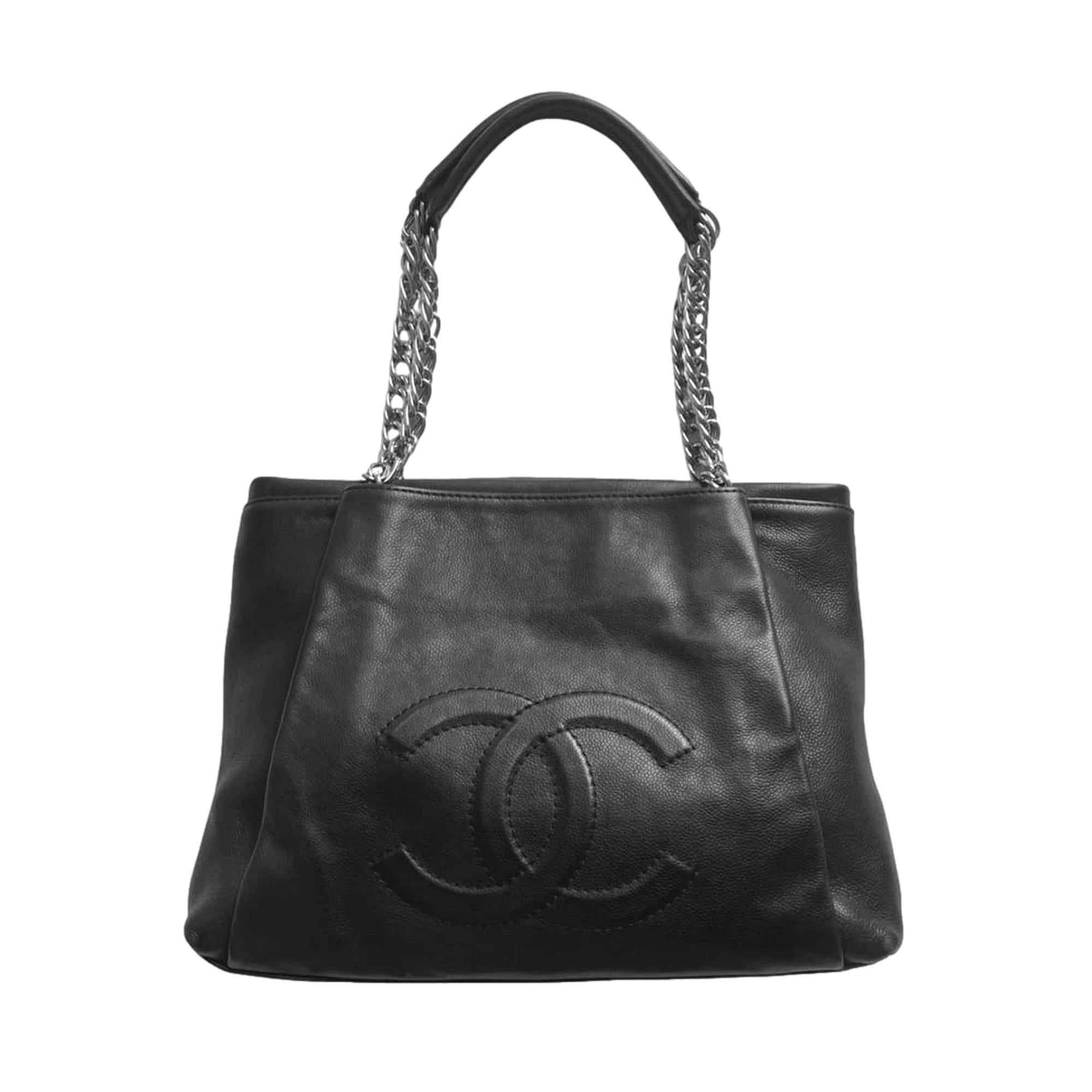 Chanel CC Caviar Embossed Black Leather Tote Bag