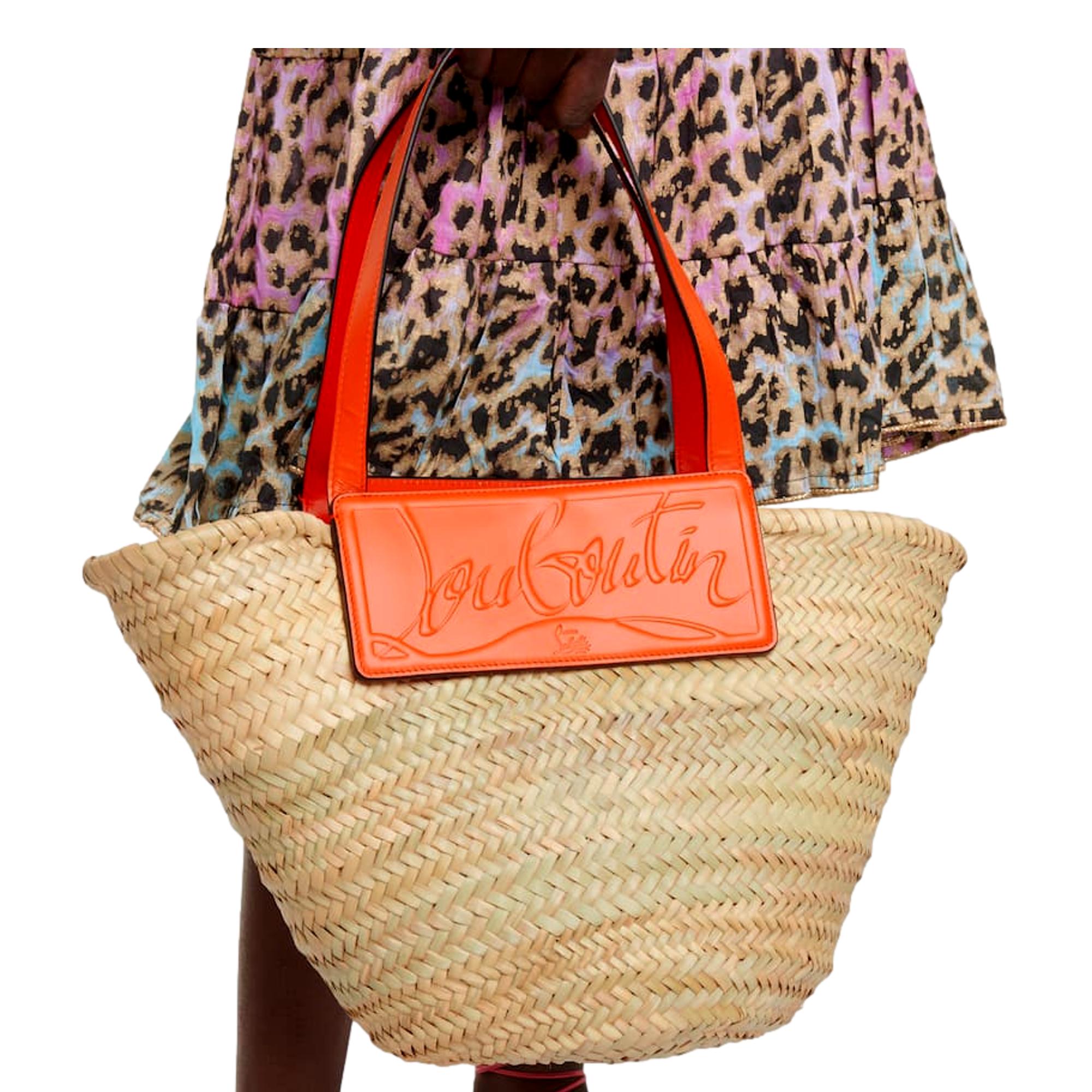 Christian Louboutin Loubishore Orange Leather Trim Woven Tote