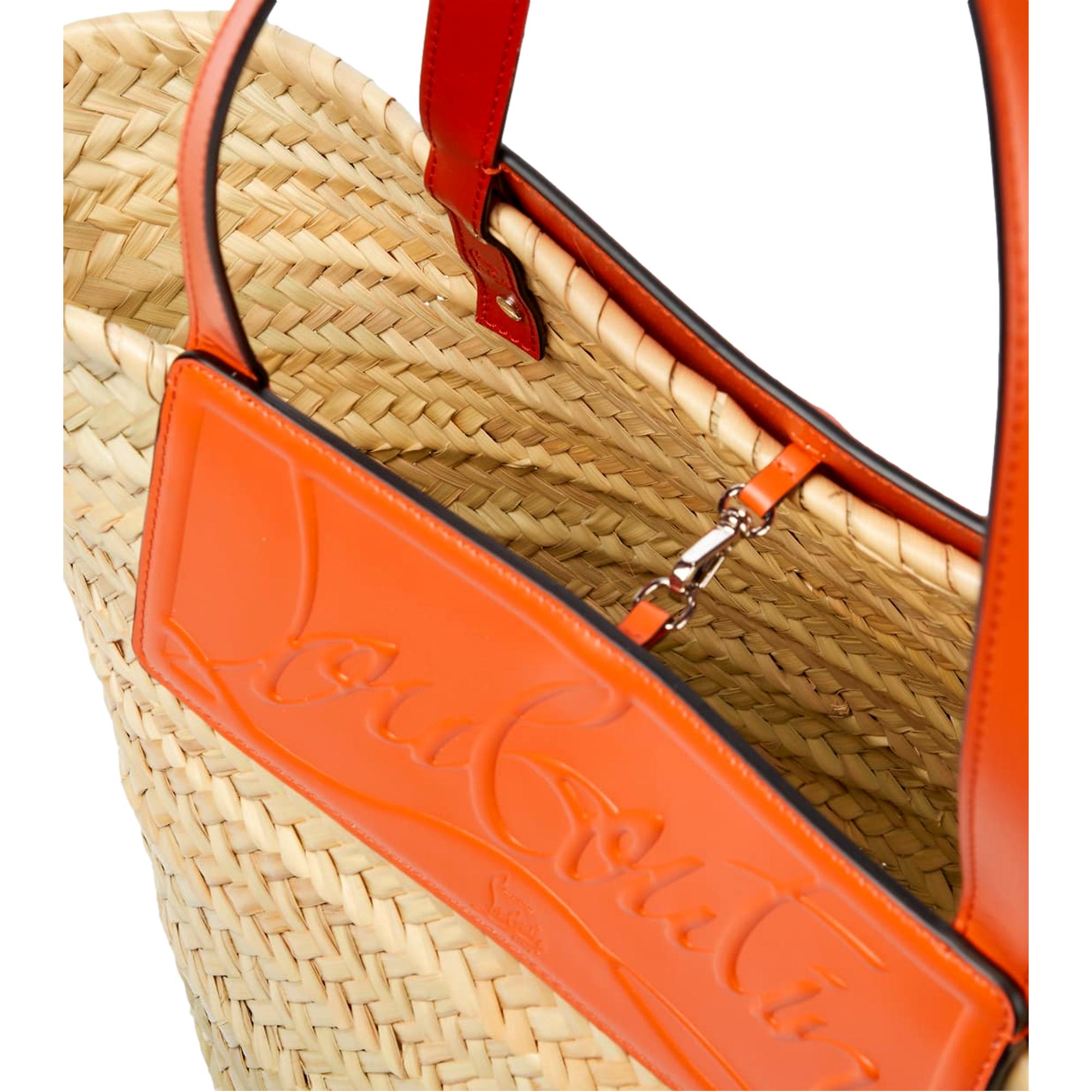 Christian Louboutin Loubishore Orange Leather Trim Woven Tote