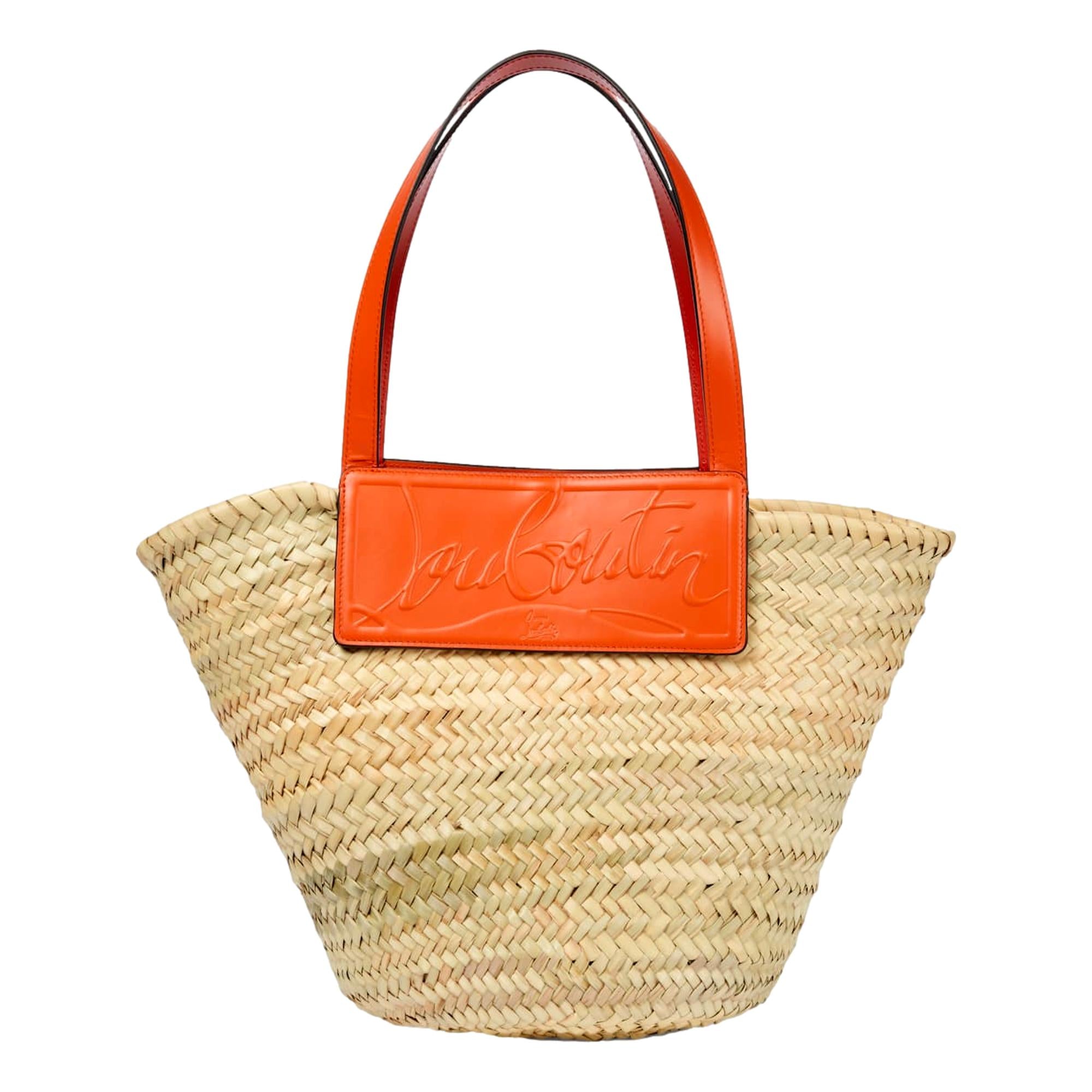 Christian Louboutin Loubishore Orange Leather Trim Woven Tote