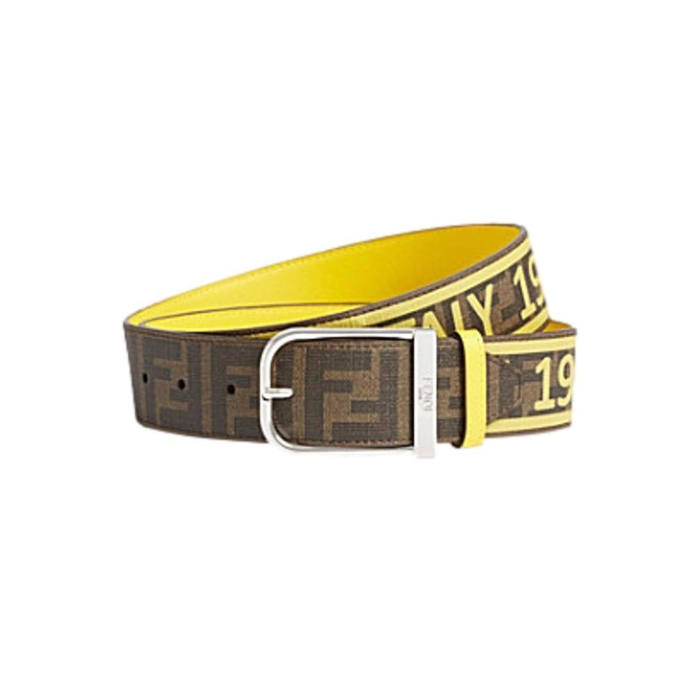 Fendi FF Logo Roma Italy 1925 Brown Yellow Leather Belt Size 105/42