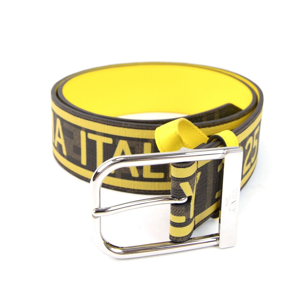 Fendi FF Logo Roma Italy 1925 Brown Yellow Leather Belt Size 105/42