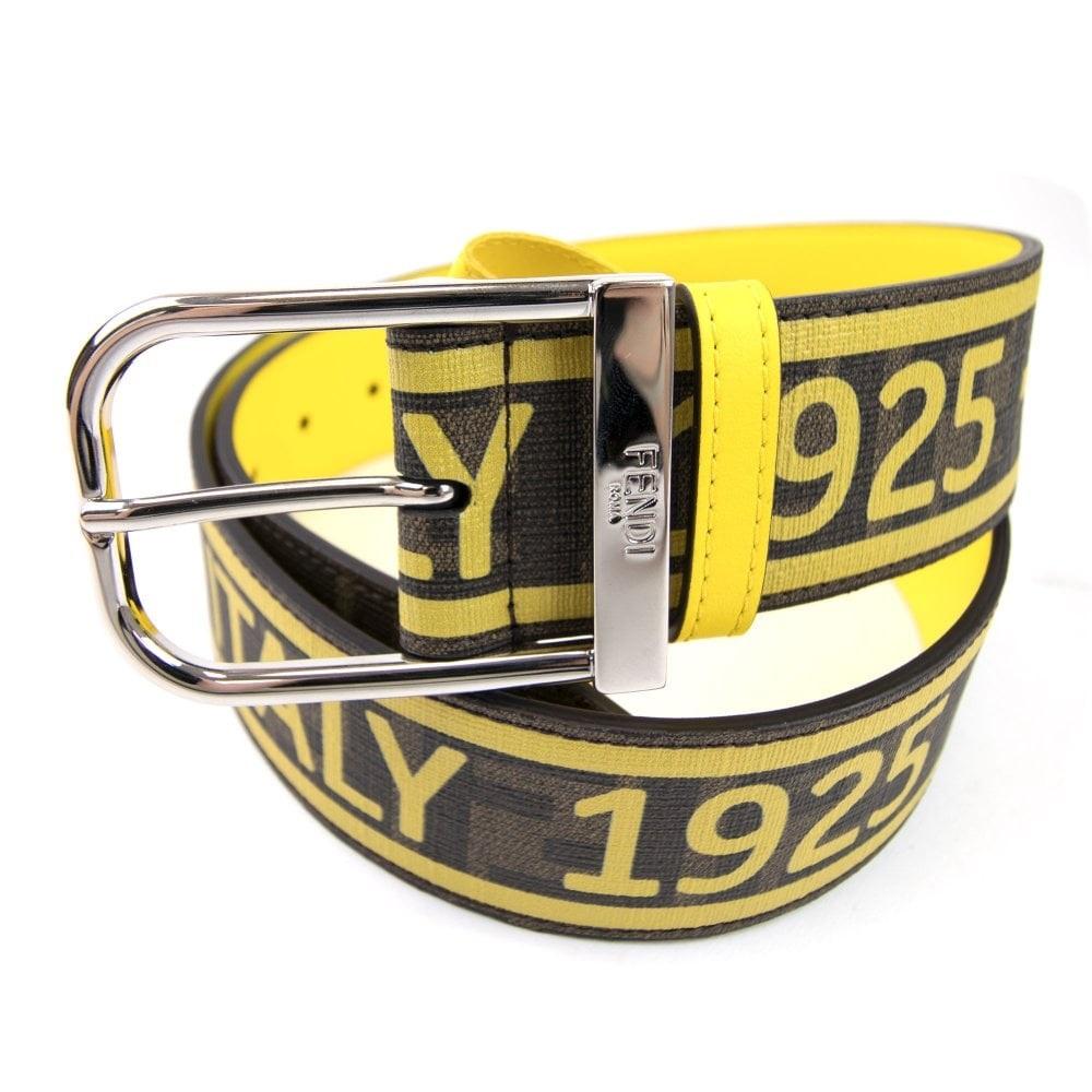 Fendi FF Logo Roma Italy 1925 Brown Yellow Leather Belt Size 105/42