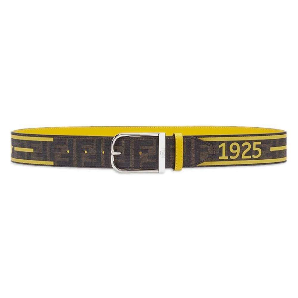 Fendi FF Logo Roma Italy 1925 Brown Yellow Leather Belt Size 105/42