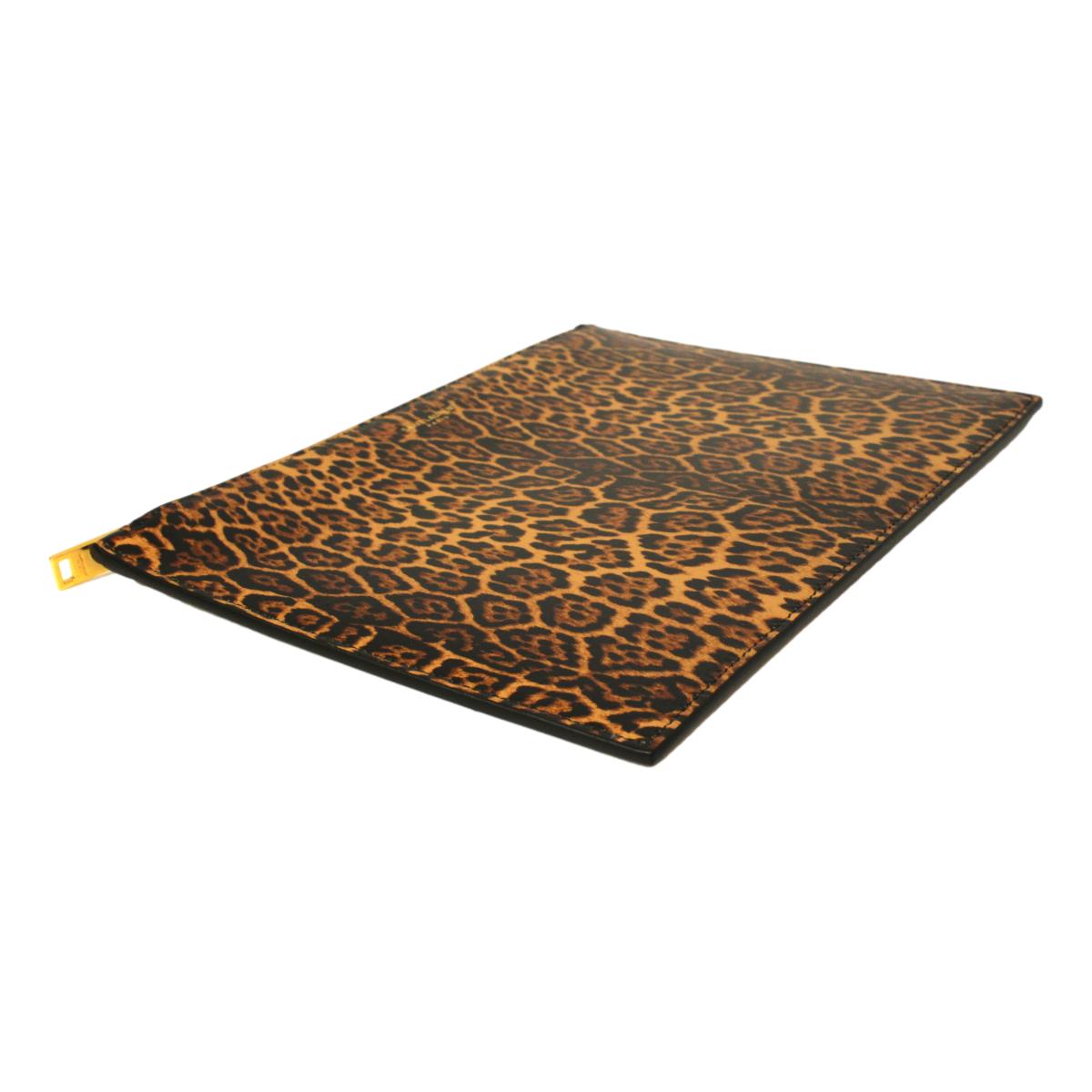 Saint Laurent Leopard Printed Calfskin Leather Medium Pouch