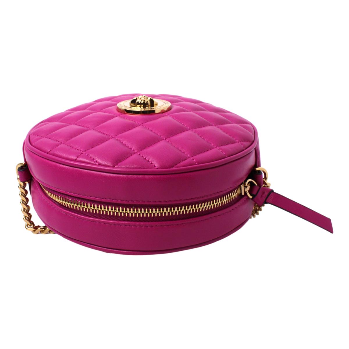 Versace La Medusa Round Quilted Leather Pink Shoulder Bag