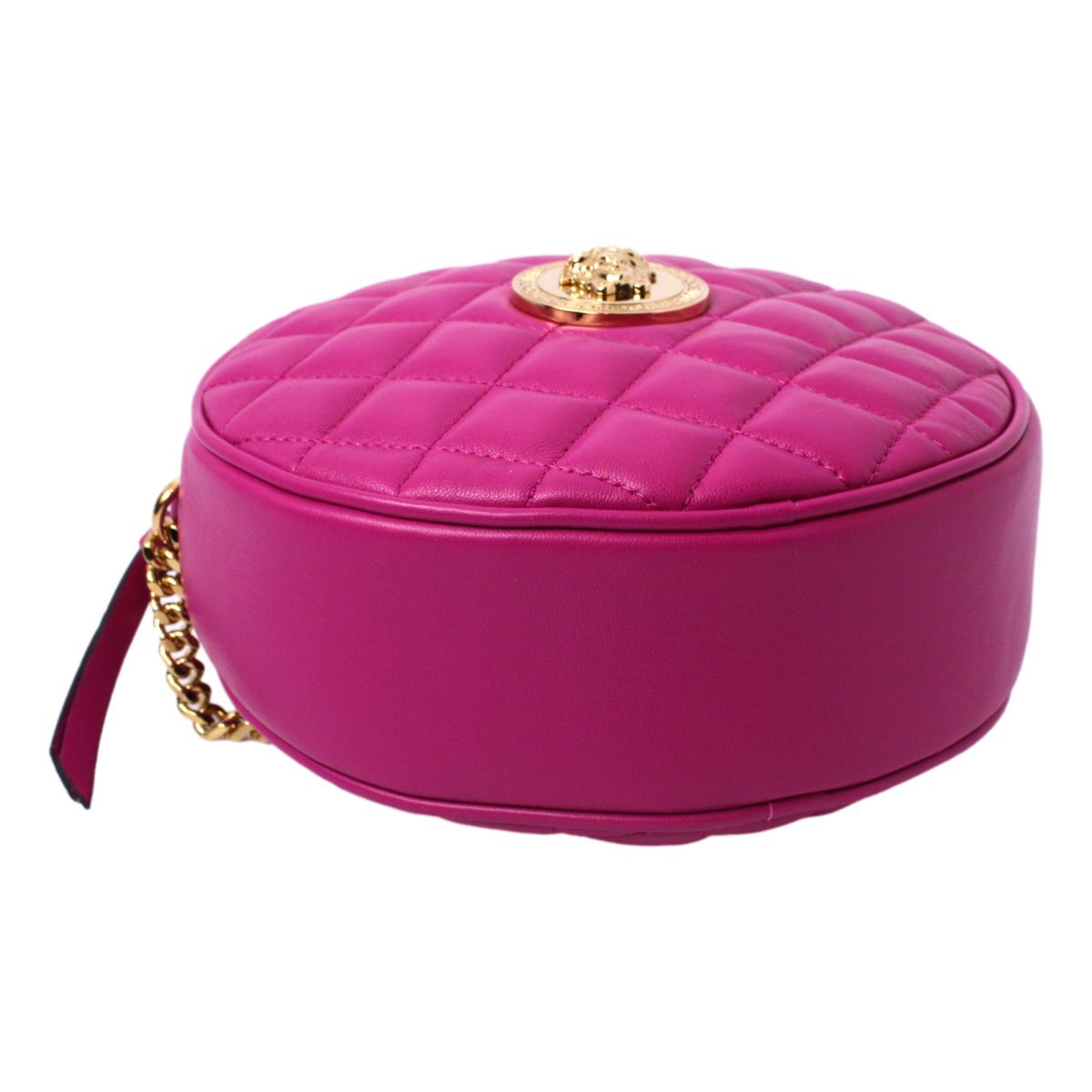 Versace La Medusa Round Quilted Leather Pink Shoulder Bag