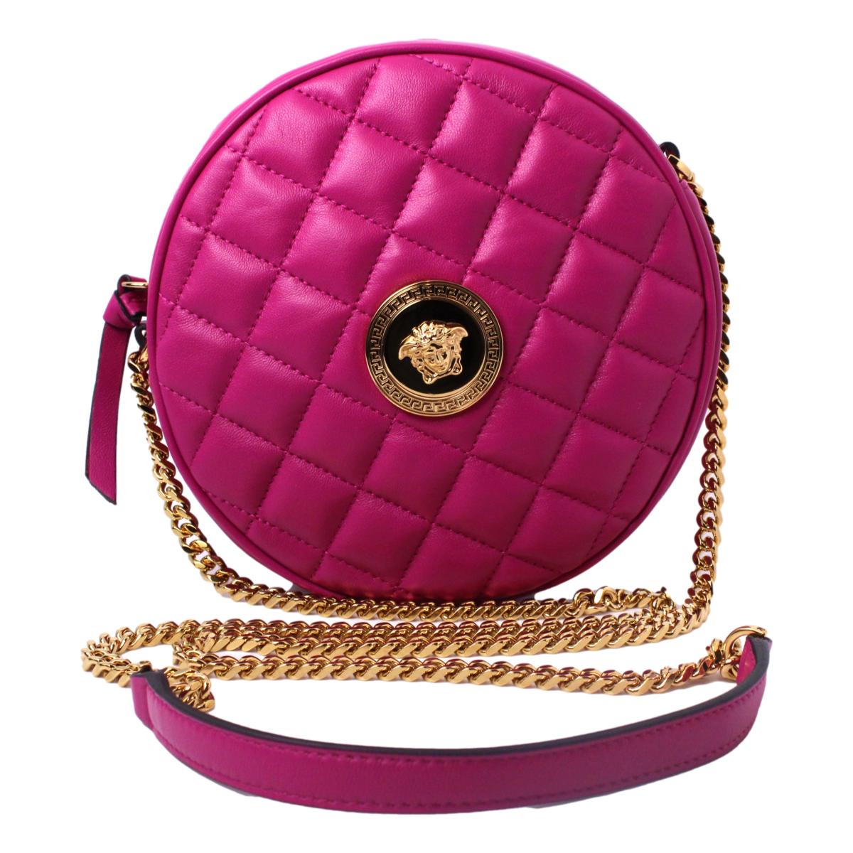 Versace La Medusa Round Quilted Leather Pink Shoulder Bag