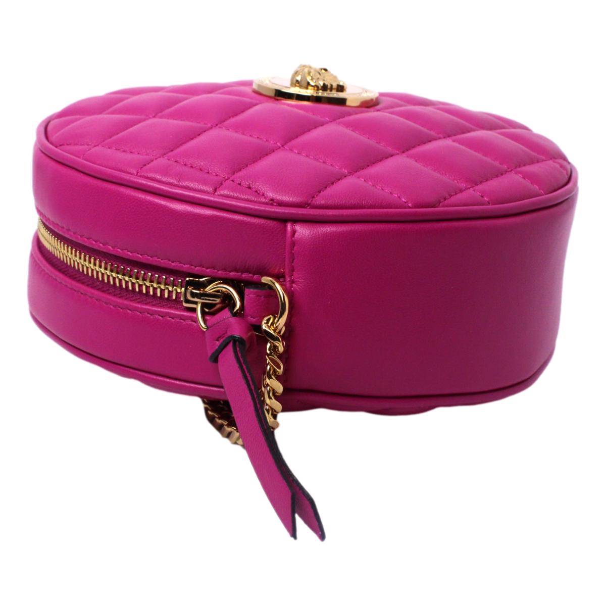 Versace La Medusa Round Quilted Leather Pink Shoulder Bag