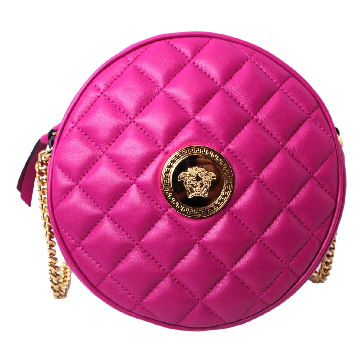 Versace La Medusa Round Quilted Leather Pink Shoulder Bag