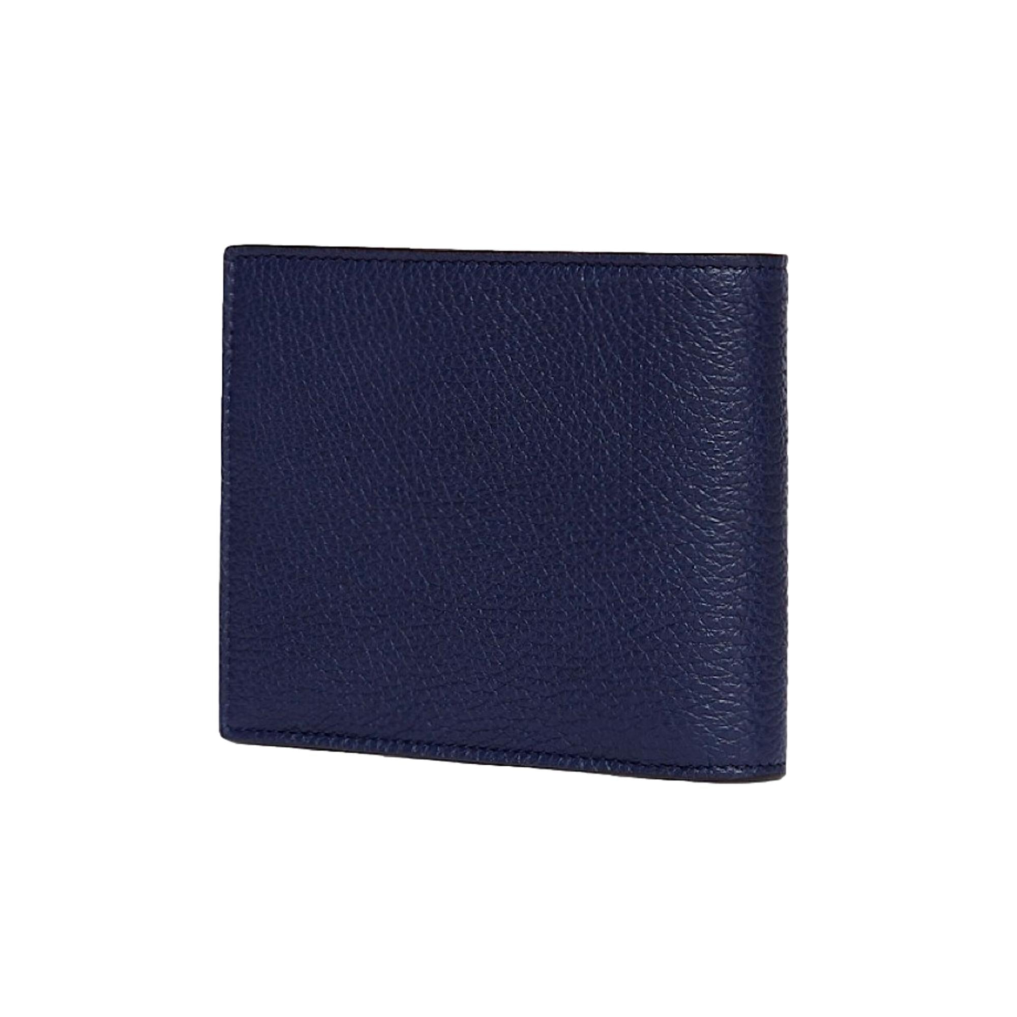 Fendi Baguette Blue Grey Pebbled Leather Billfold Wallet