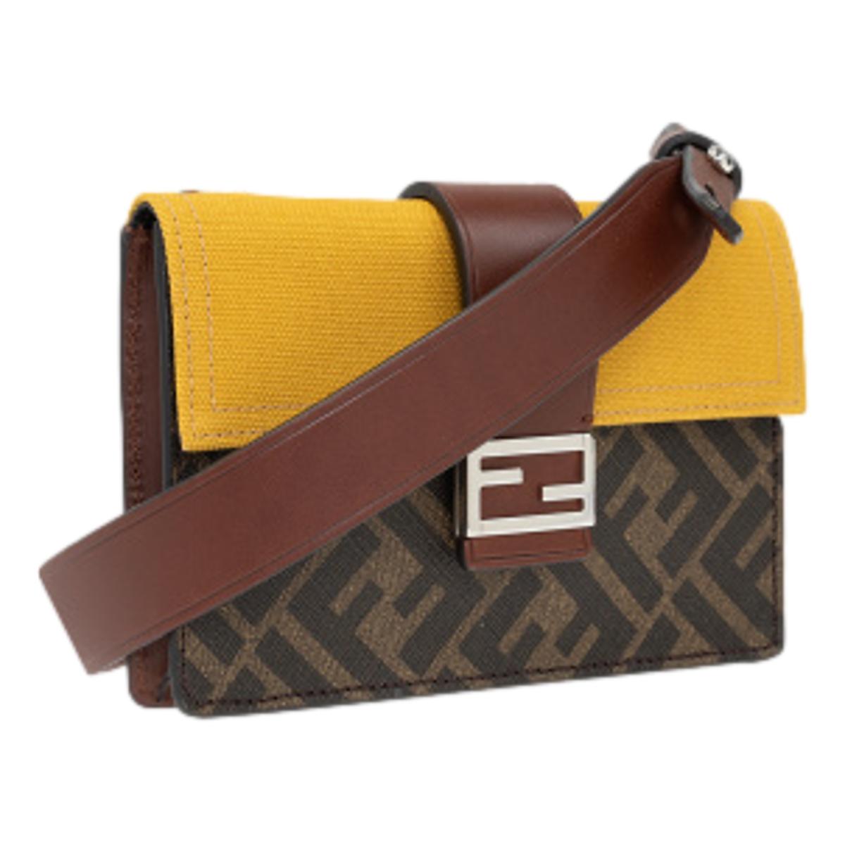 Fendi Baguette Brown Coated Canvas FF Flat Pouch Shoulder Bag