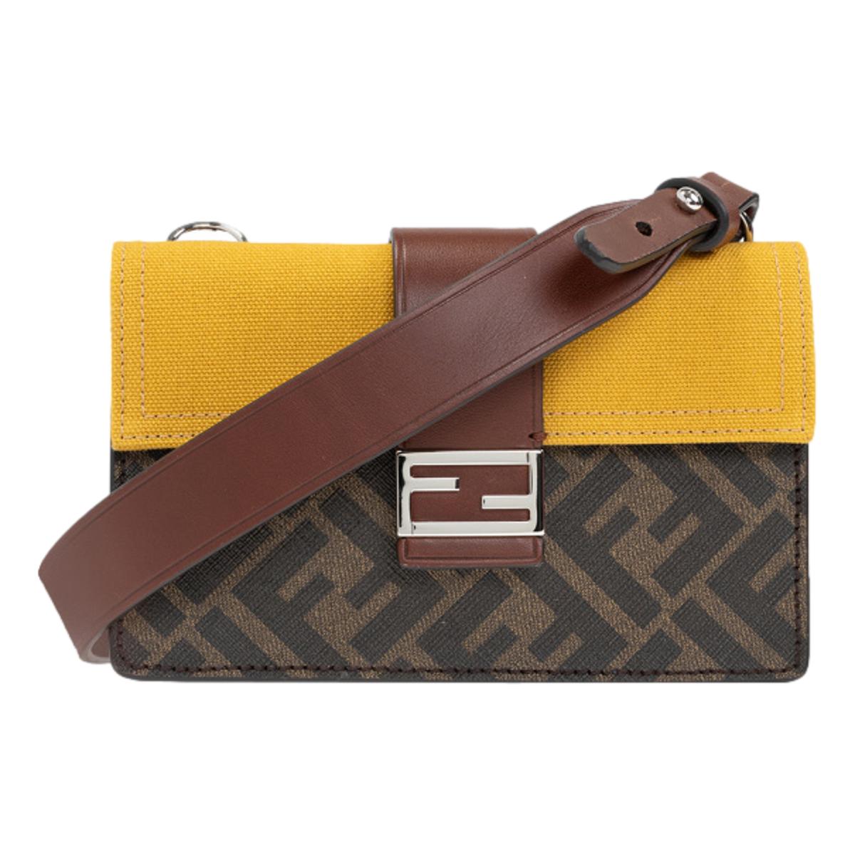 Fendi Baguette Brown Coated Canvas FF Flat Pouch Shoulder Bag