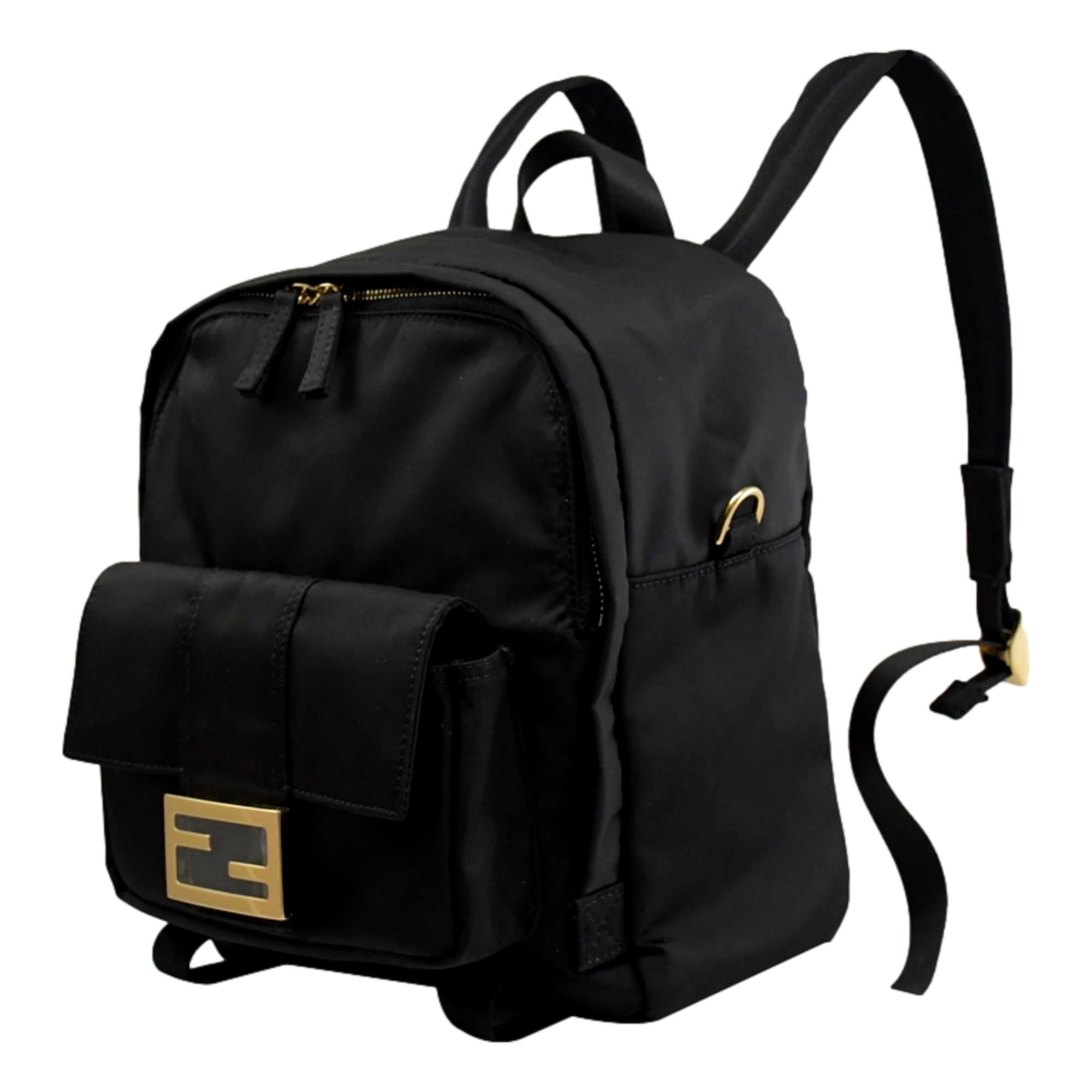 Fendi Baguette Logo Black Nylon Backpack