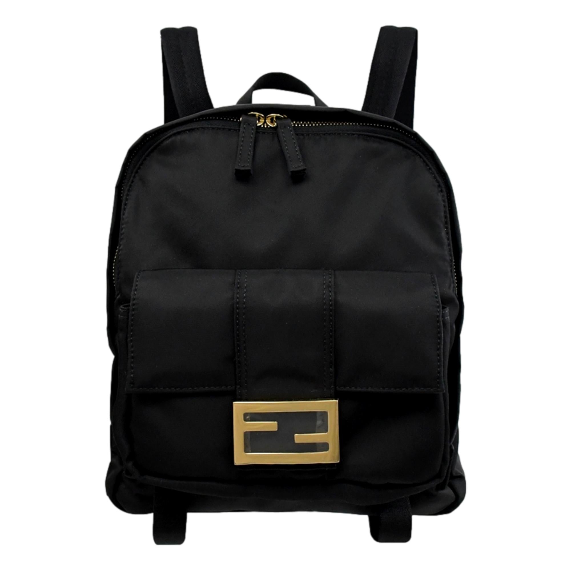 Fendi Baguette Logo Black Nylon Backpack