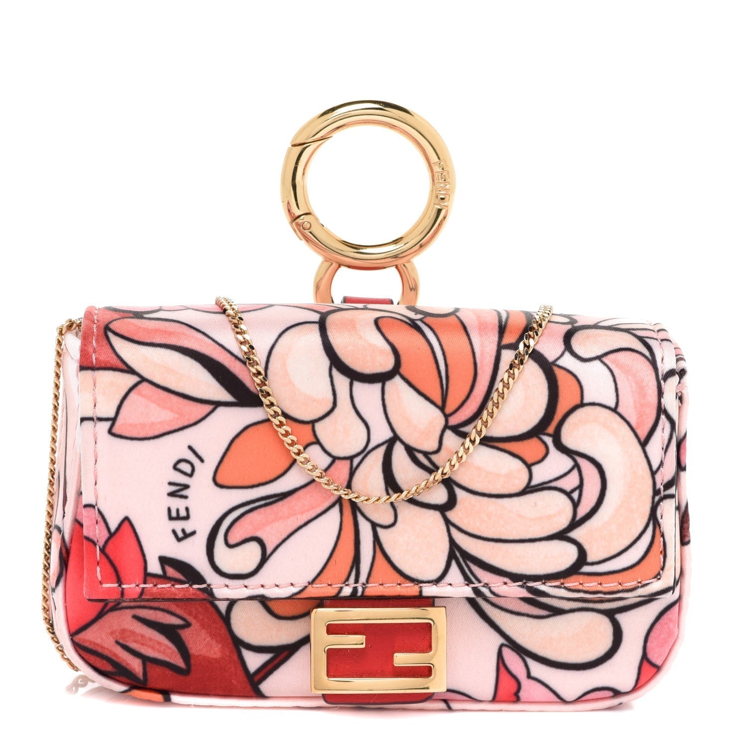 Fendi Baguette Pink Satin Floral Nano Bag Charm Crossbody