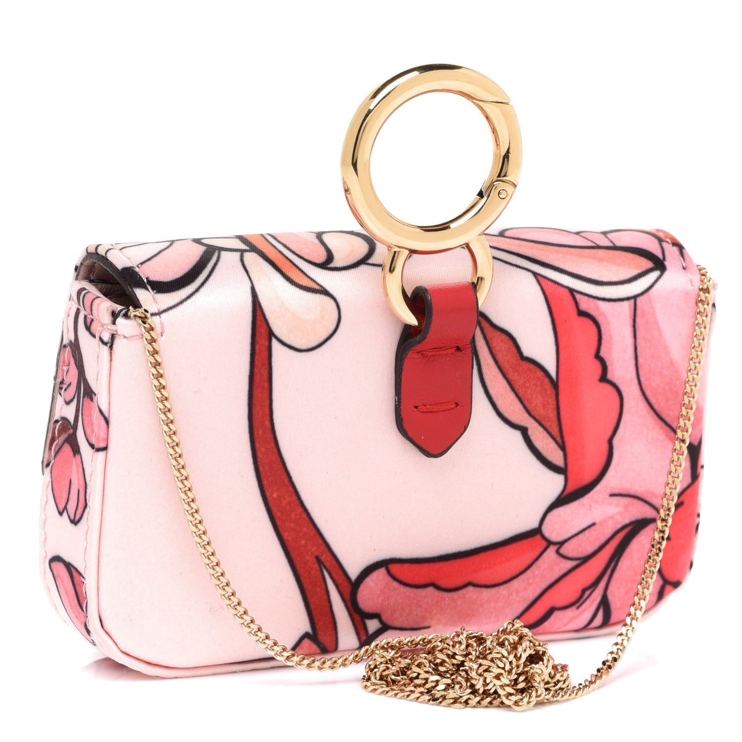 Fendi Baguette Pink Satin Floral Nano Bag Charm Crossbody