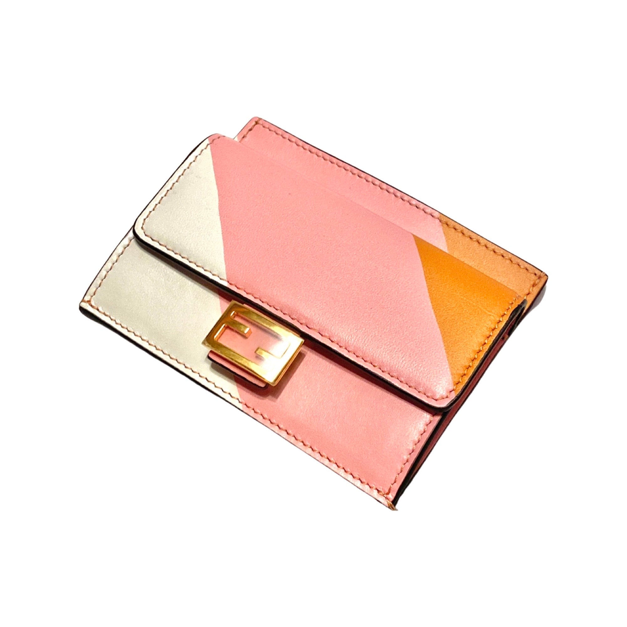 Fendi Baguette Pink Stripe Leather Card Holder Wallet