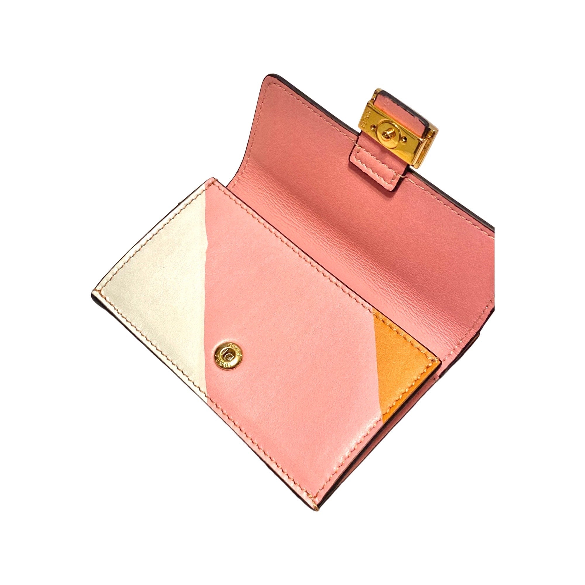 Fendi Baguette Pink Stripe Leather Card Holder Wallet