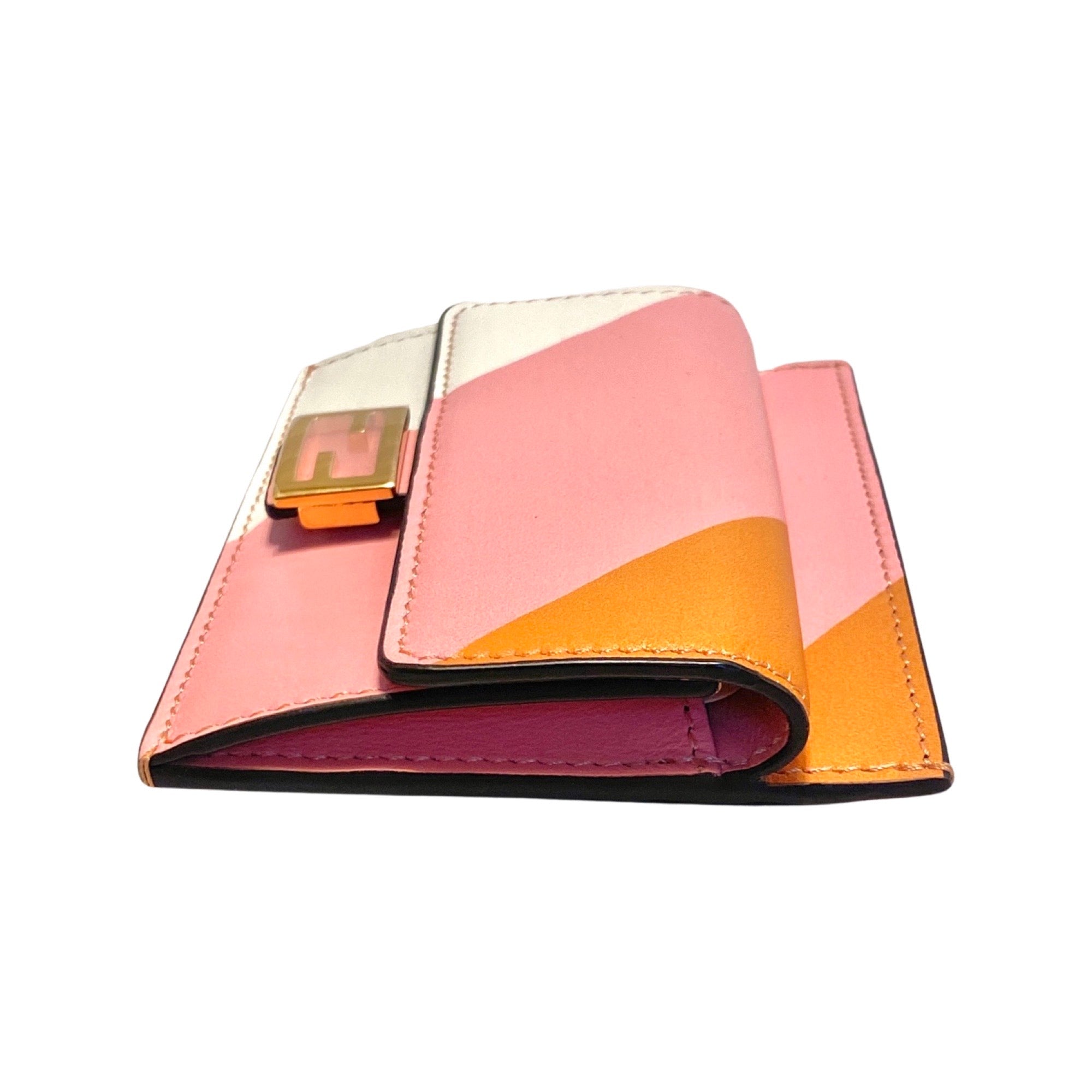 Fendi Baguette Pink Stripe Leather Card Holder Wallet