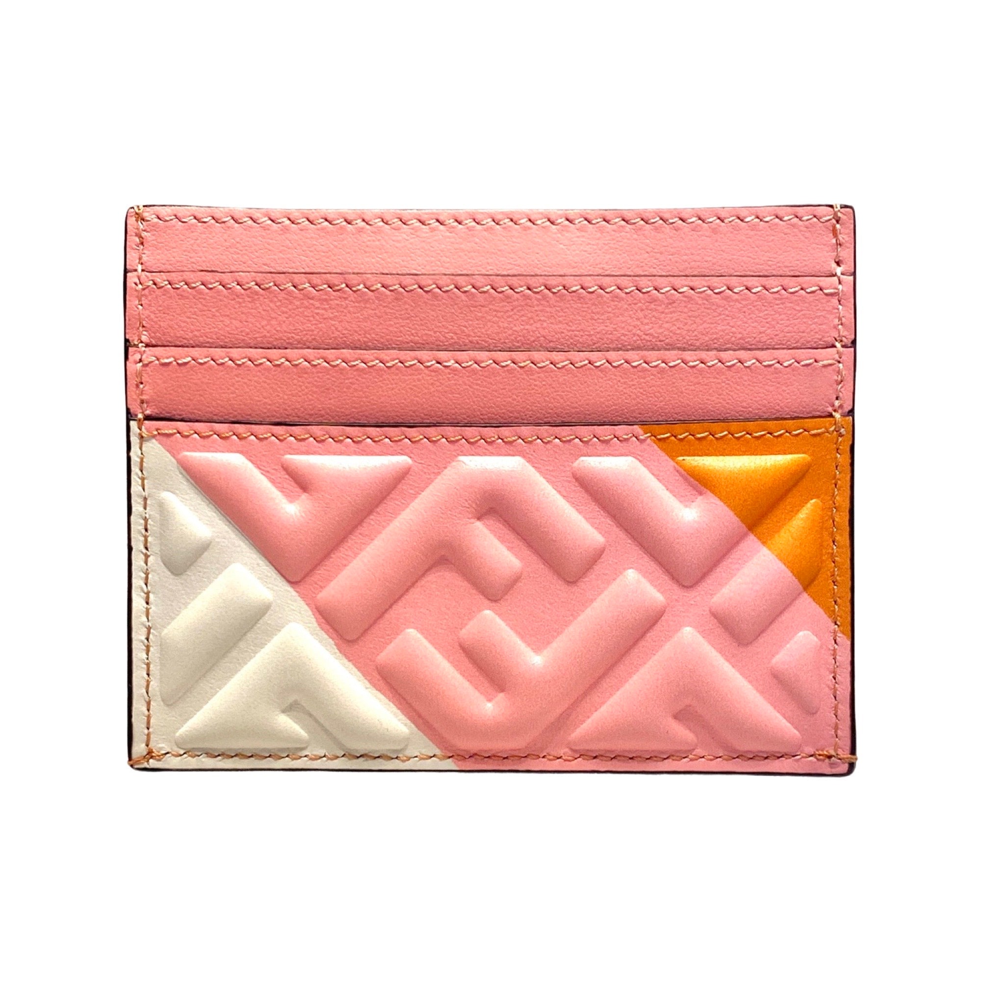 Fendi Baguette Pink Stripe Leather Card Holder Wallet