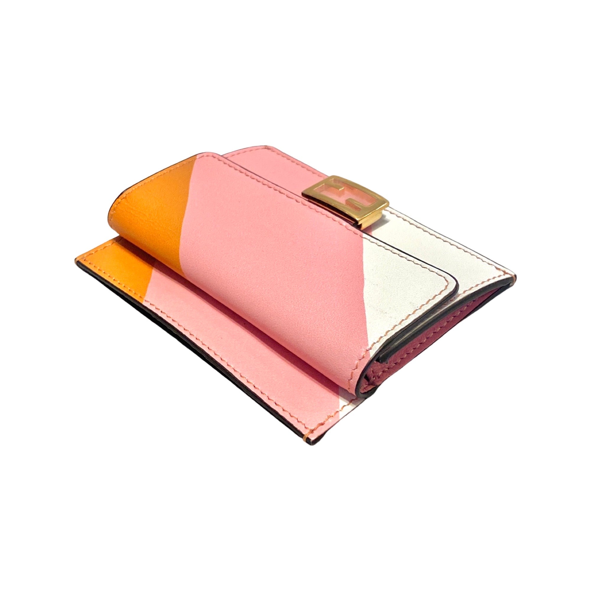 Fendi Baguette Pink Stripe Leather Card Holder Wallet