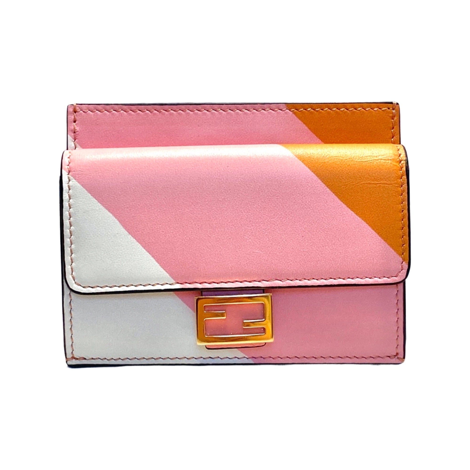 Fendi Baguette Pink Stripe Leather Card Holder Wallet