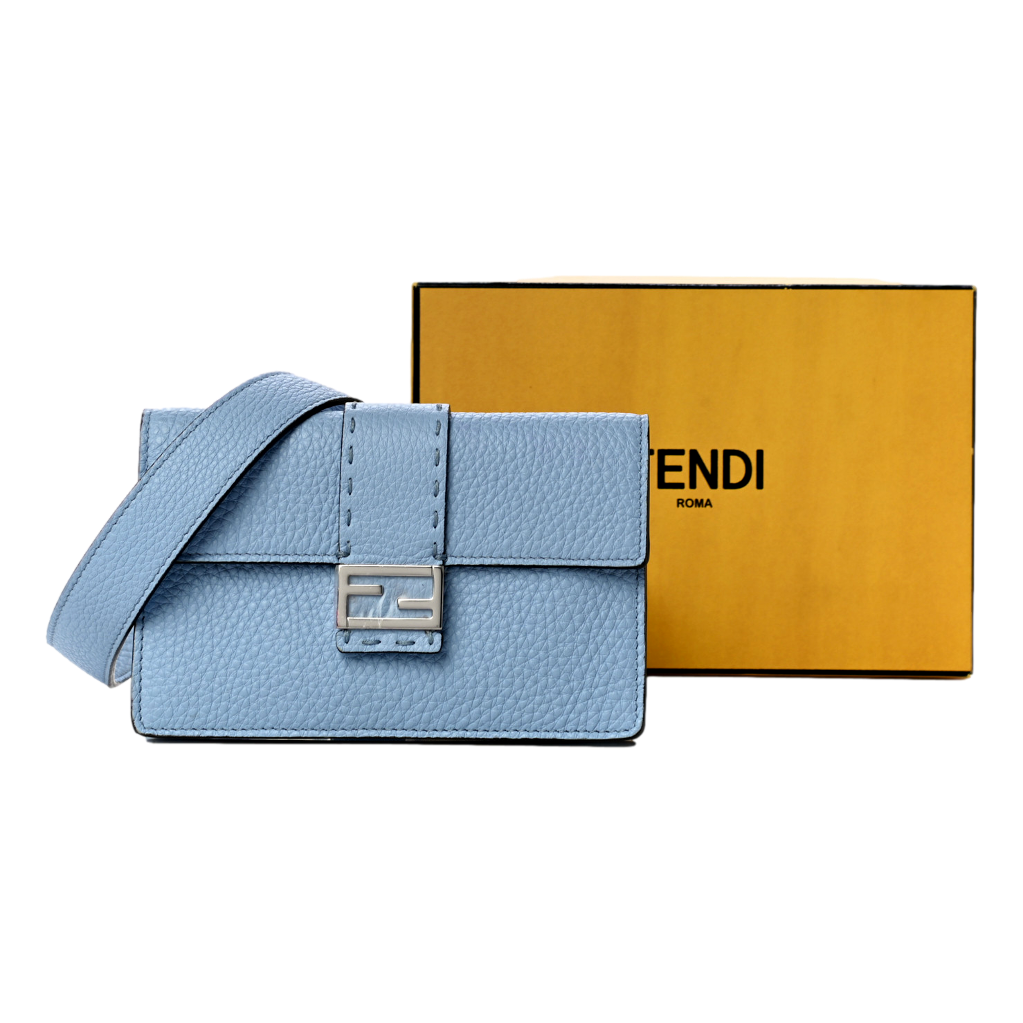 Fendi Baguette Sky Blue Leather Crossbody Belt Bag