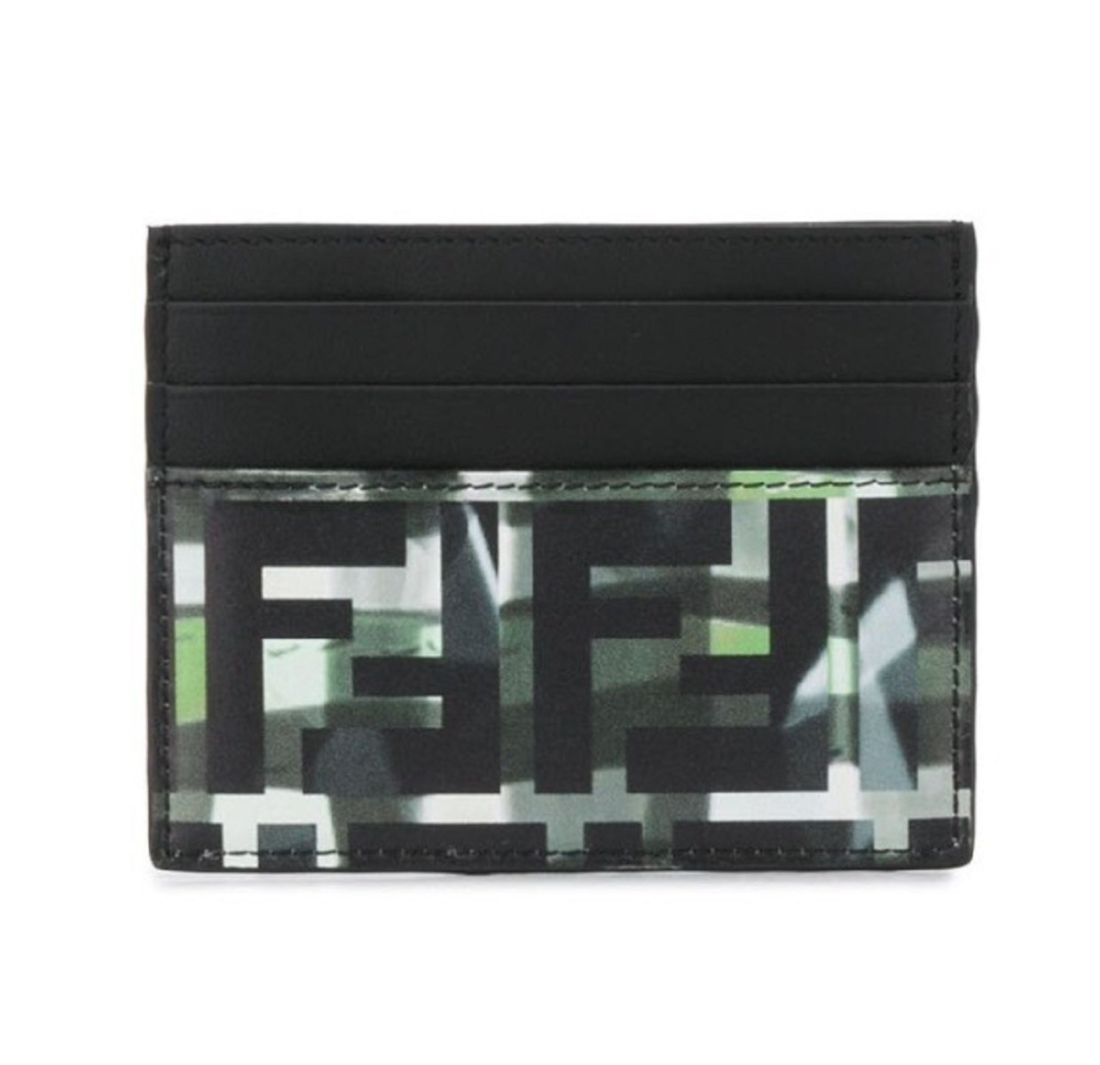 Fendi Unisex Camouflage FF Print Black Green Calf Leather Card Case