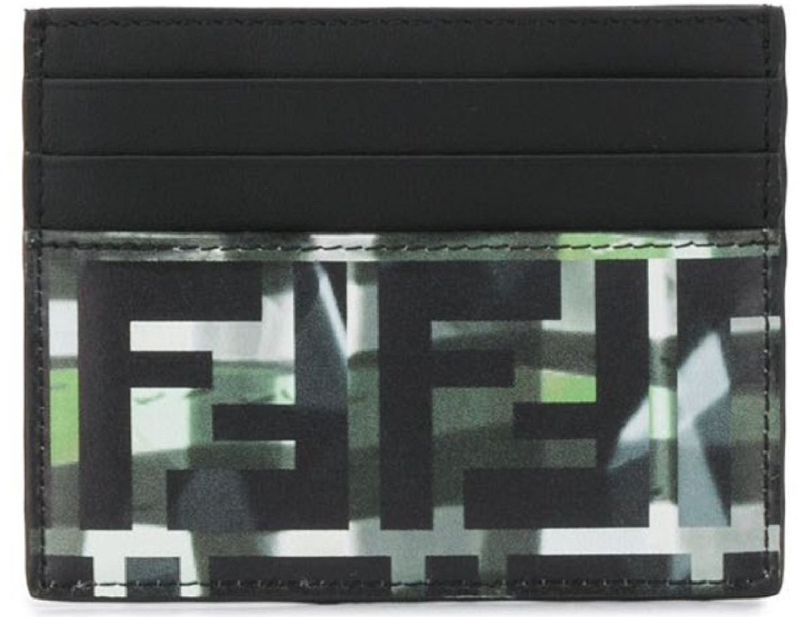 Fendi Unisex Camouflage FF Print Black Green Calf Leather Card Case