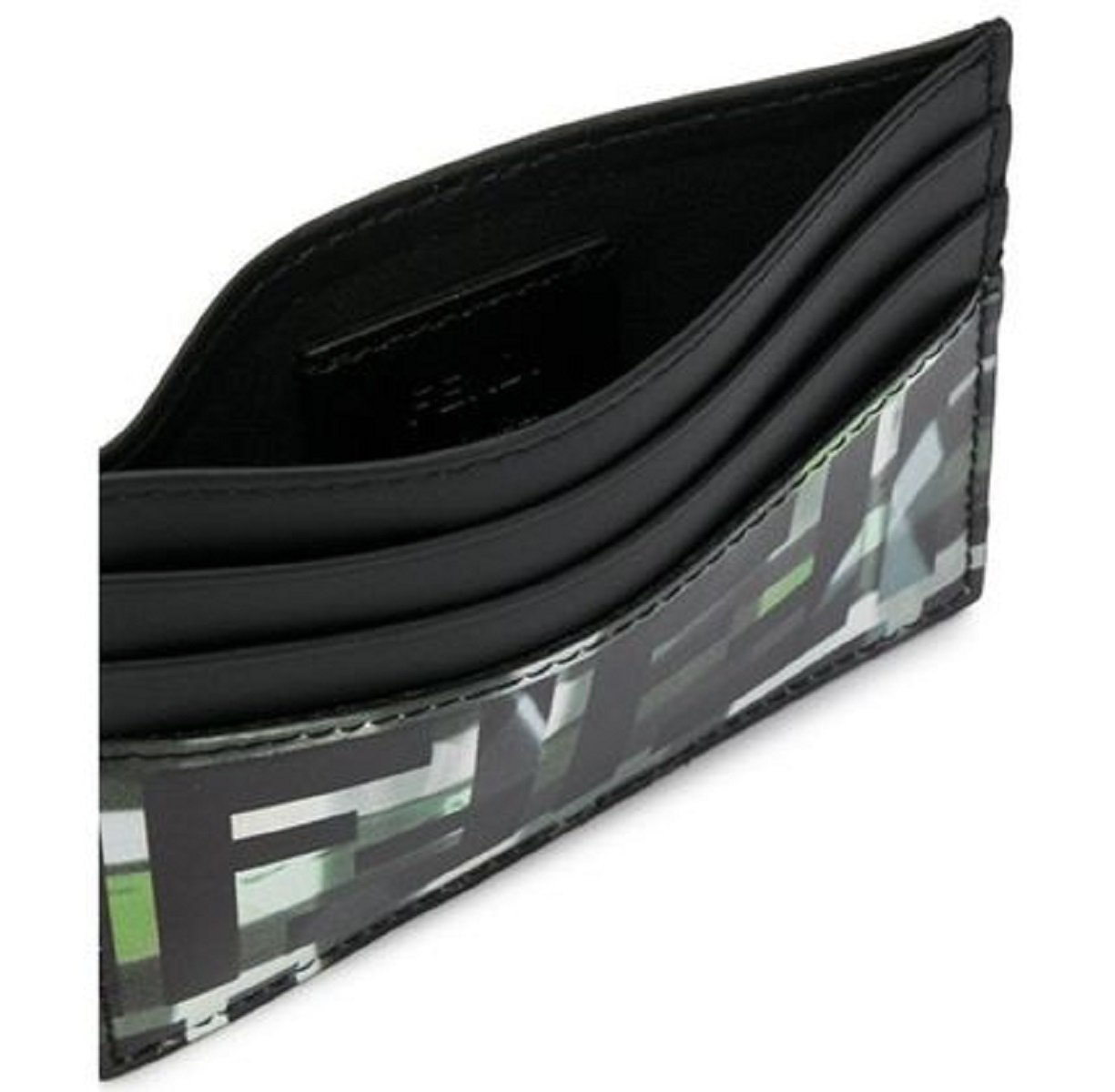 Fendi Unisex Camouflage FF Print Black Green Calf Leather Card Case