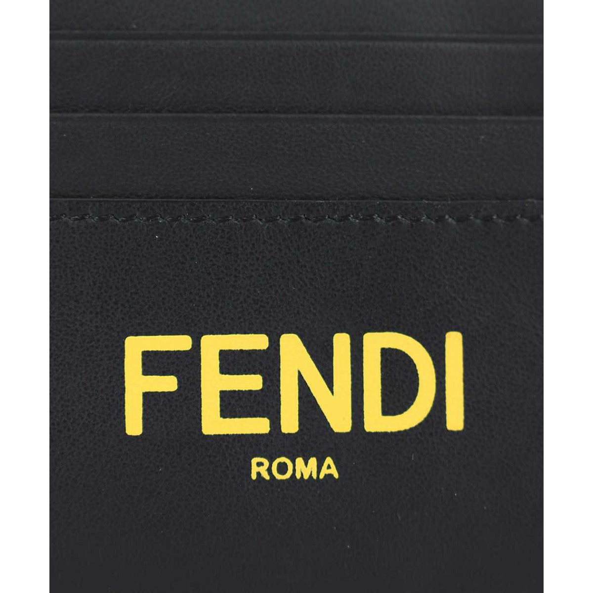 Fendi Black Calfskin Leather Yellow Logo Card Case Wallet