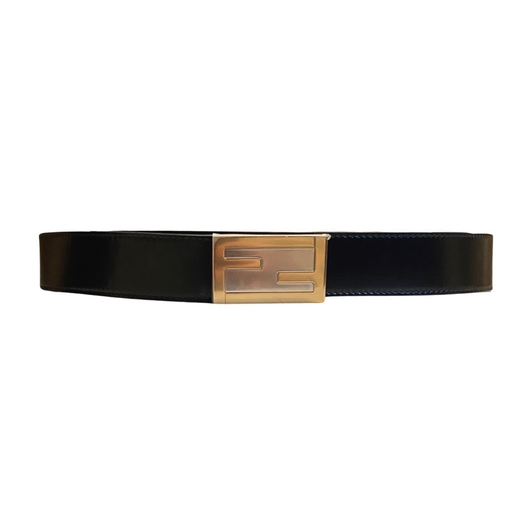 Fendi Black Smooth Calf Leather Gold Logo Buckle 110