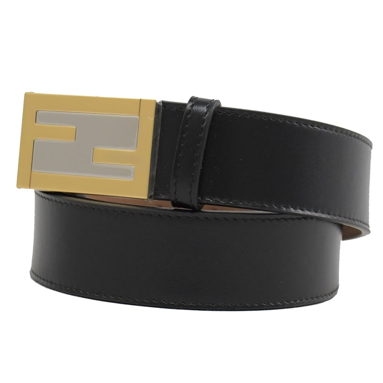 Fendi Black Smooth Calf Leather Gold Logo Buckle 110